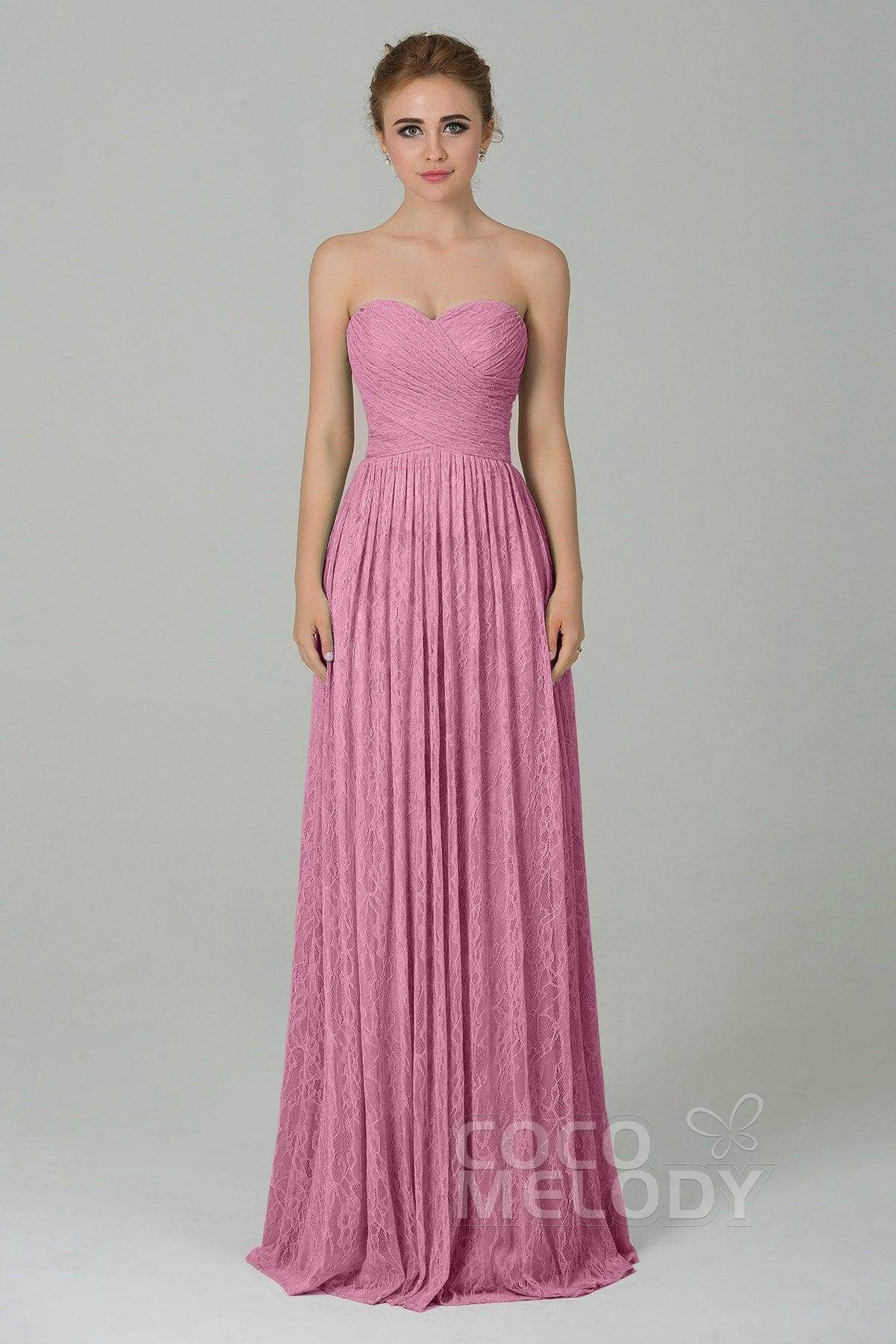 Sheath-Column Floor Length Lace Bridesmaid Dress COZK16013 - COCOMELODY