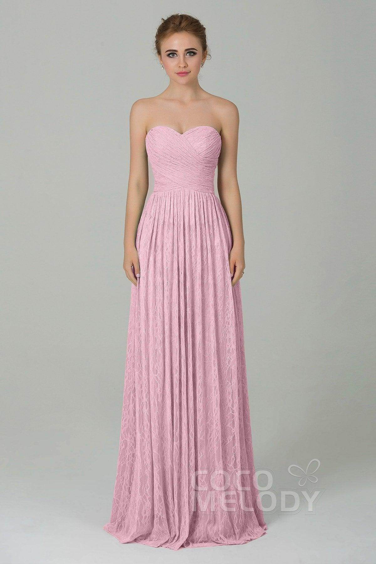 Sheath-Column Floor Length Lace Bridesmaid Dress COZK16013 - COCOMELODY