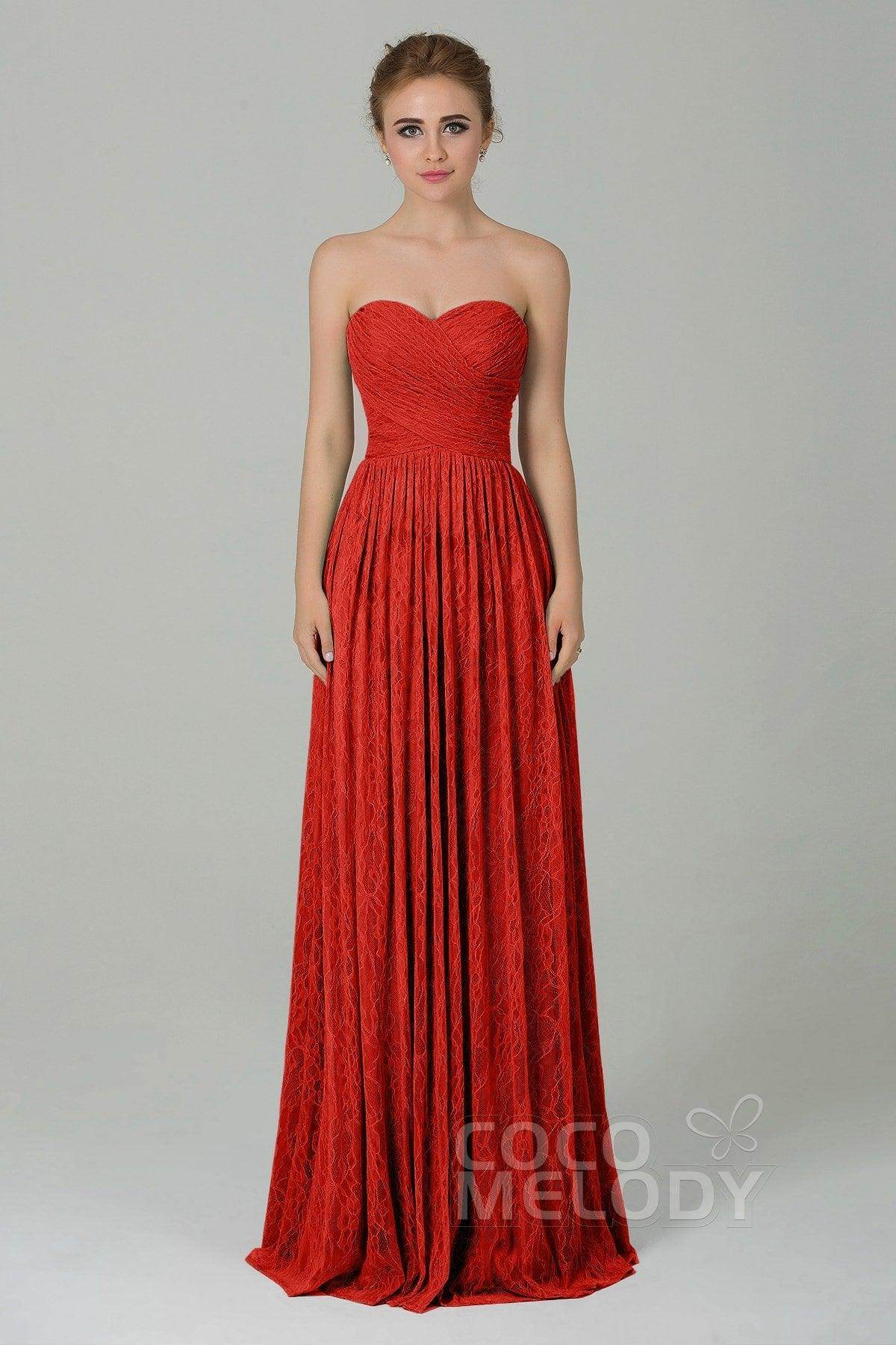 Sheath-Column Floor Length Lace Bridesmaid Dress COZK16013 - COCOMELODY