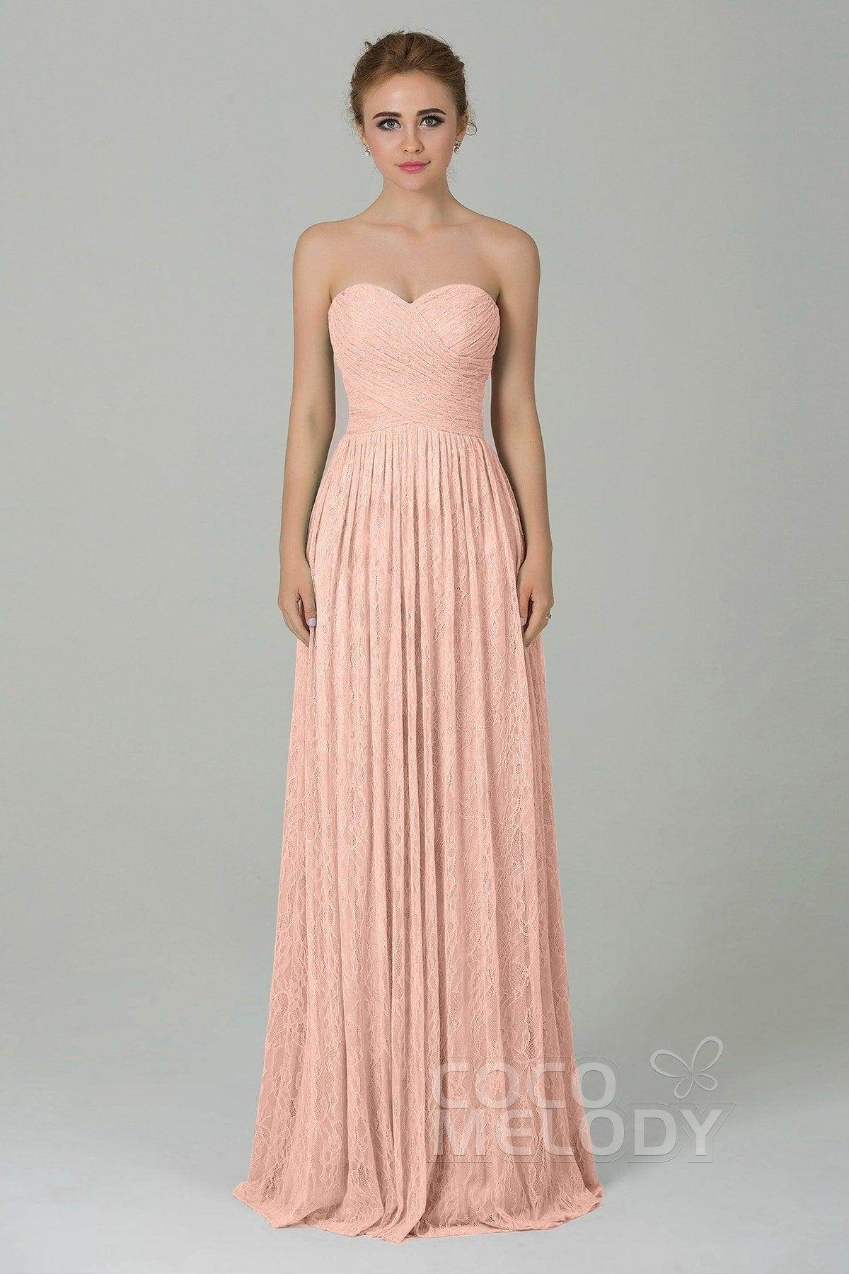 Sheath-Column Floor Length Lace Bridesmaid Dress COZK16013 - COCOMELODY
