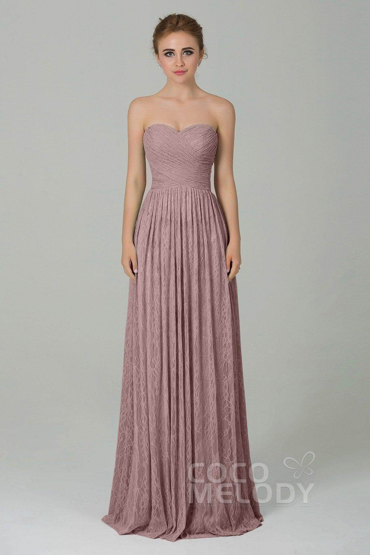 Sheath-Column Floor Length Lace Bridesmaid Dress COZK16013 - COCOMELODY