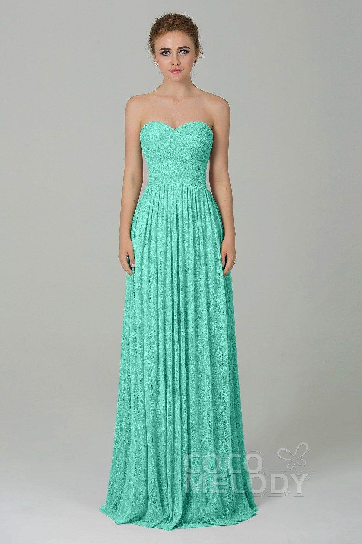 Sheath-Column Floor Length Lace Bridesmaid Dress COZK16013 - COCOMELODY