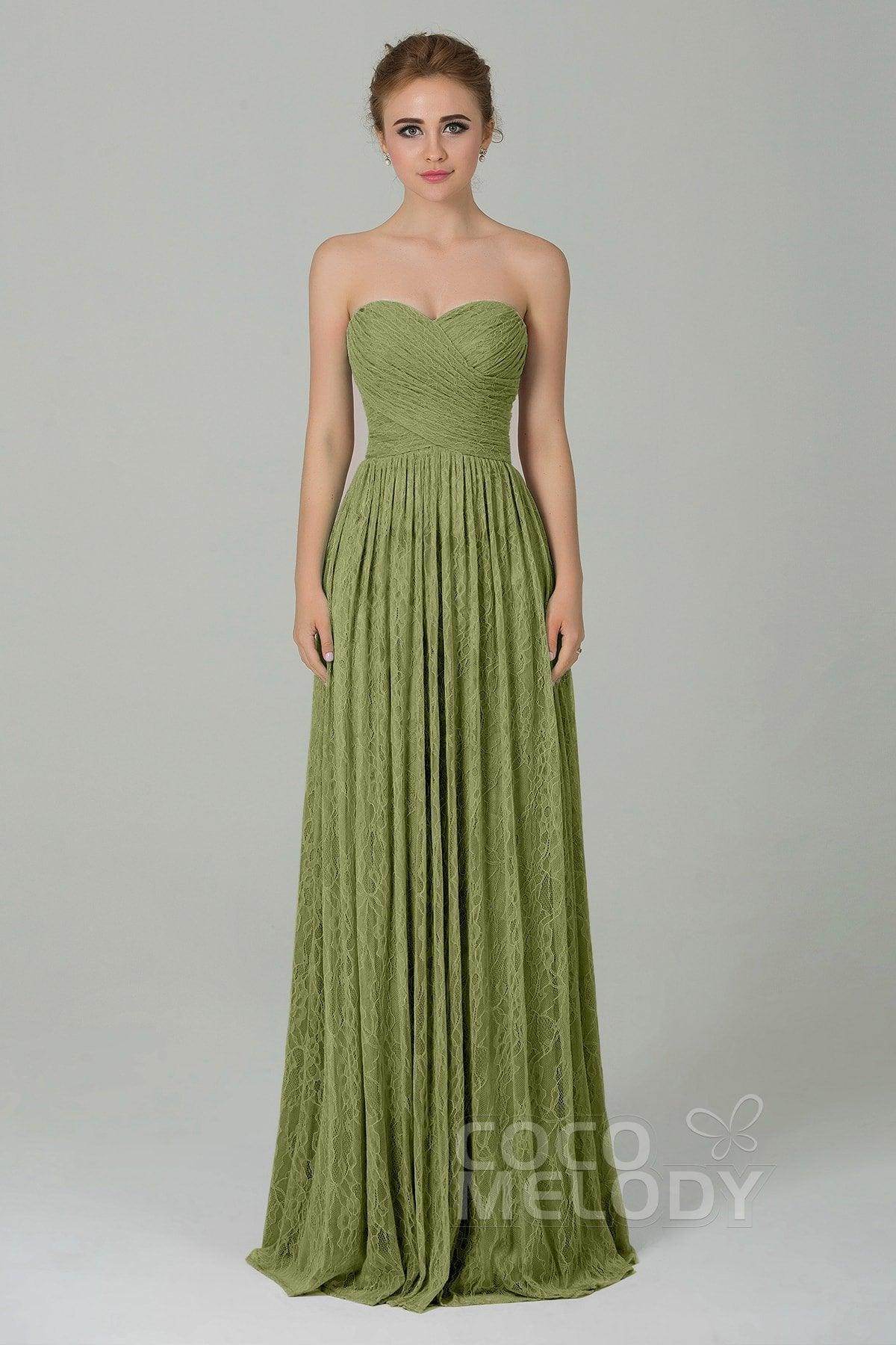 Sheath-Column Floor Length Lace Bridesmaid Dress COZK16013 - COCOMELODY