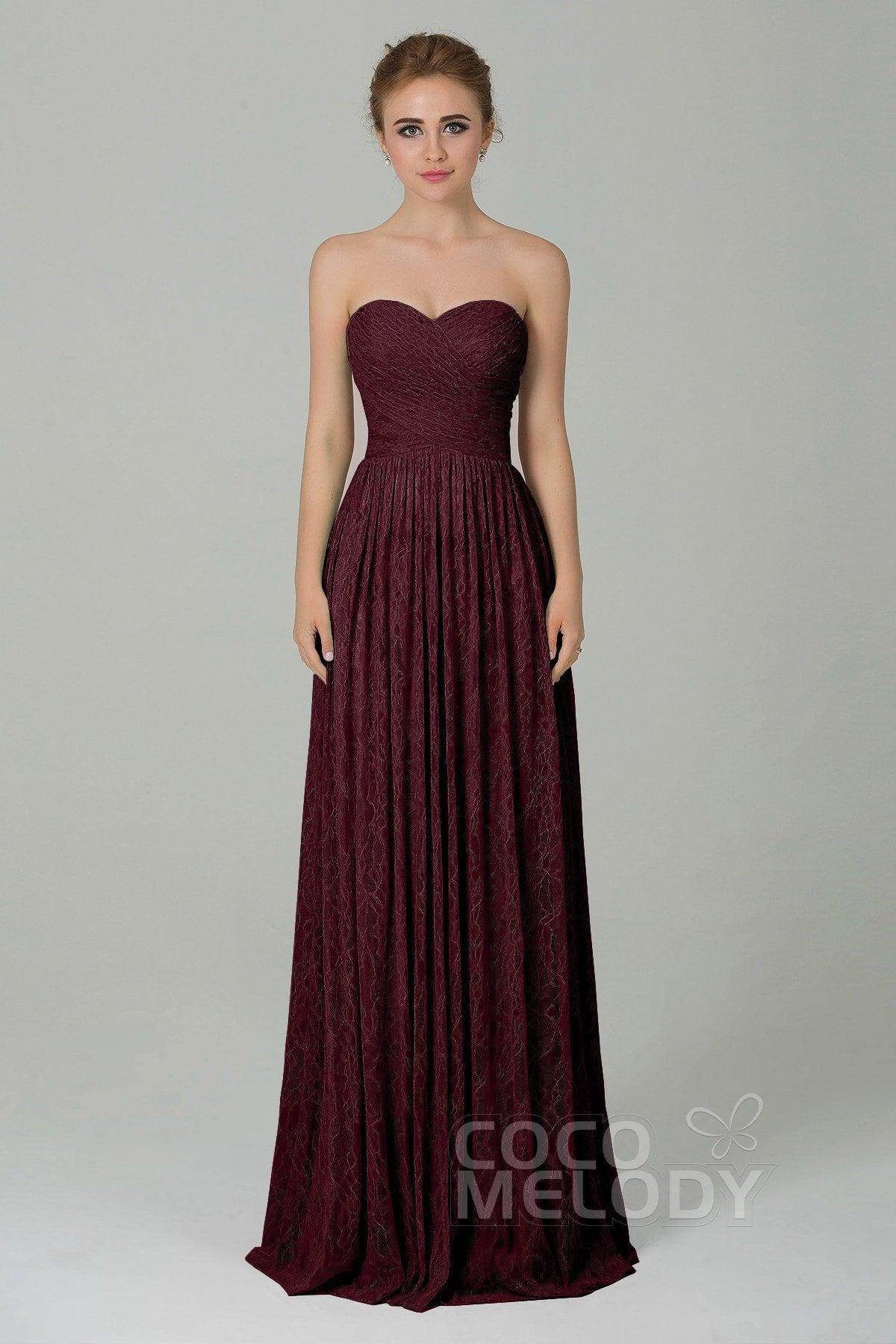 Sheath-Column Floor Length Lace Bridesmaid Dress COZK16013 - COCOMELODY