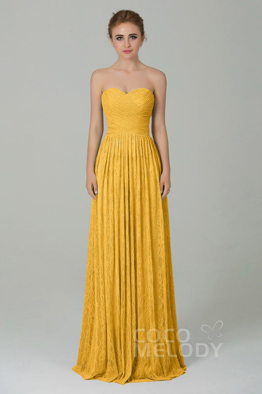 Sheath-Column Floor Length Lace Bridesmaid Dress COZK16013