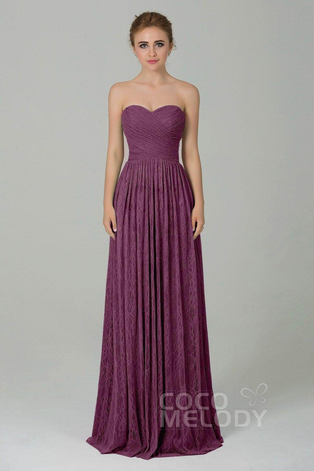 Sheath-Column Floor Length Lace Bridesmaid Dress COZK16013 - COCOMELODY