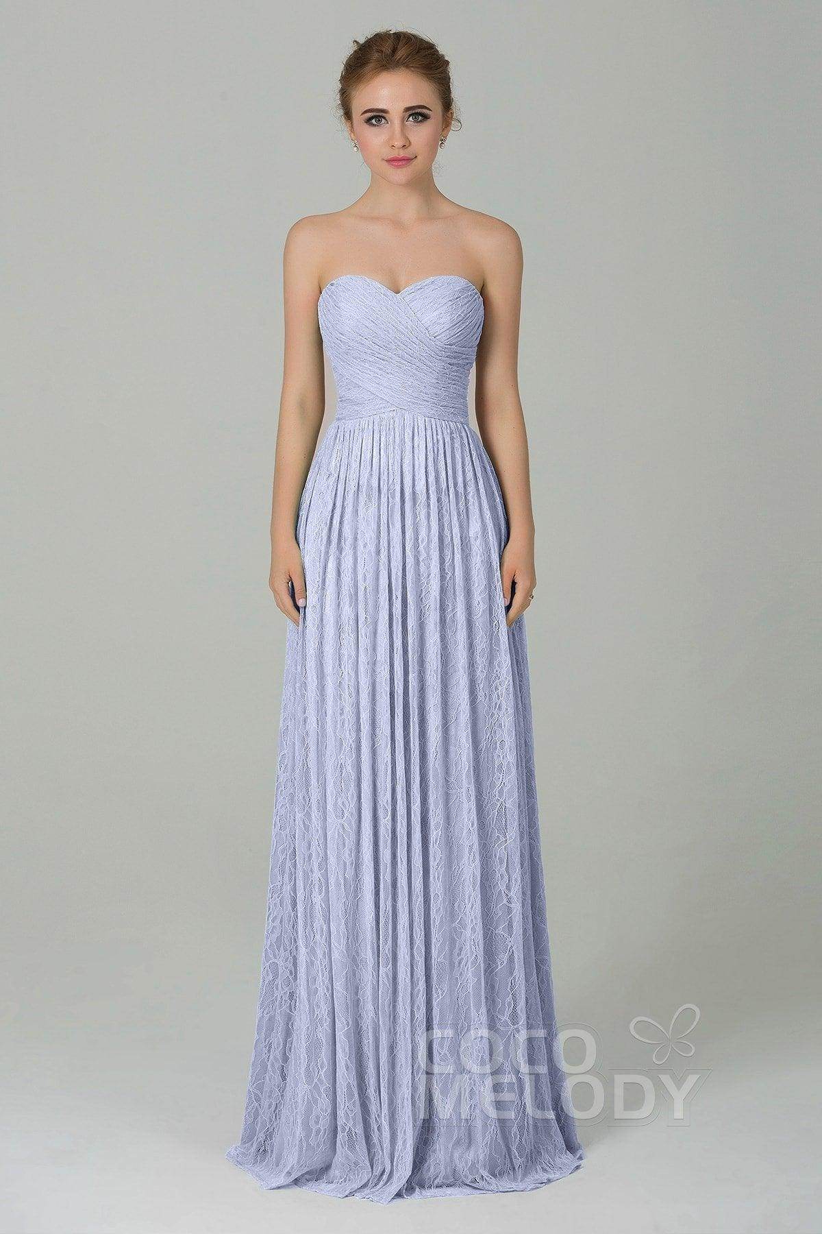 Sheath-Column Floor Length Lace Bridesmaid Dress COZK16013 - COCOMELODY