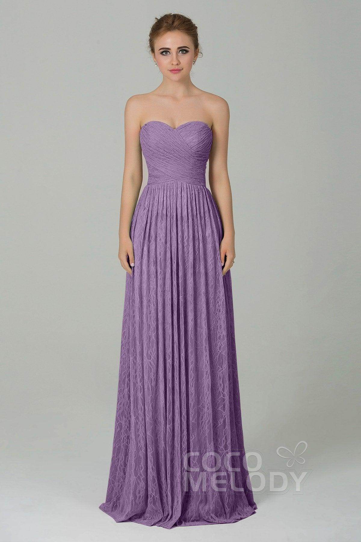 Sheath-Column Floor Length Lace Bridesmaid Dress COZK16013 - COCOMELODY