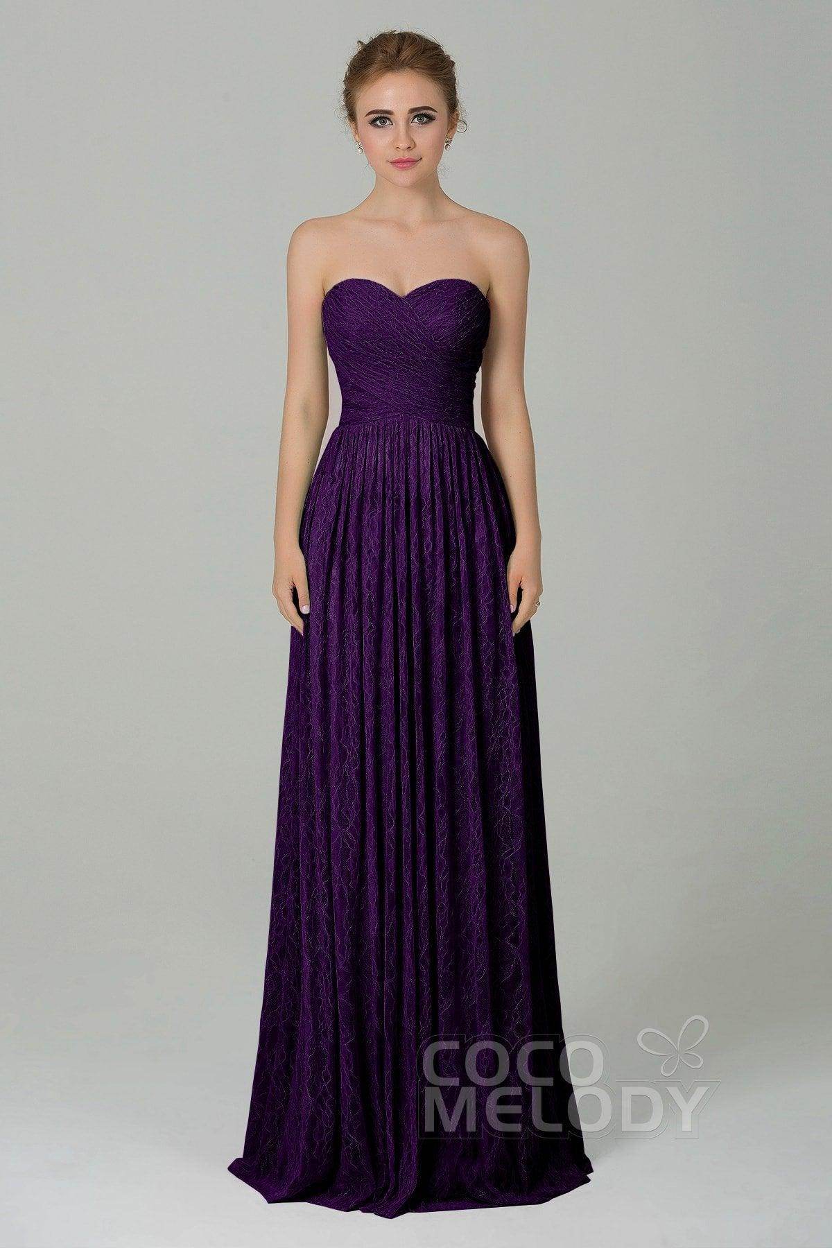 Sheath-Column Floor Length Lace Bridesmaid Dress COZK16013 - COCOMELODY