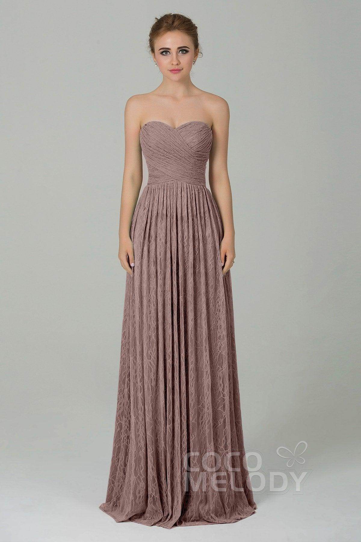 Sheath-Column Floor Length Lace Bridesmaid Dress COZK16013 - COCOMELODY