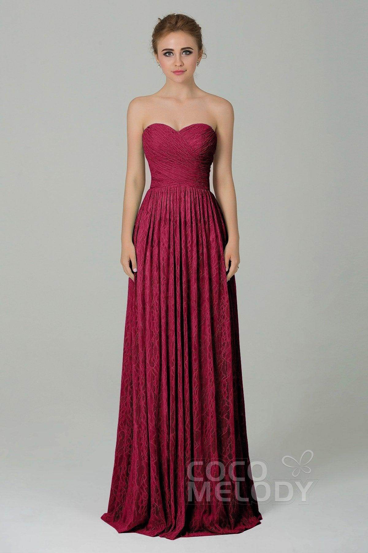Sheath-Column Floor Length Lace Bridesmaid Dress COZK16013 - COCOMELODY