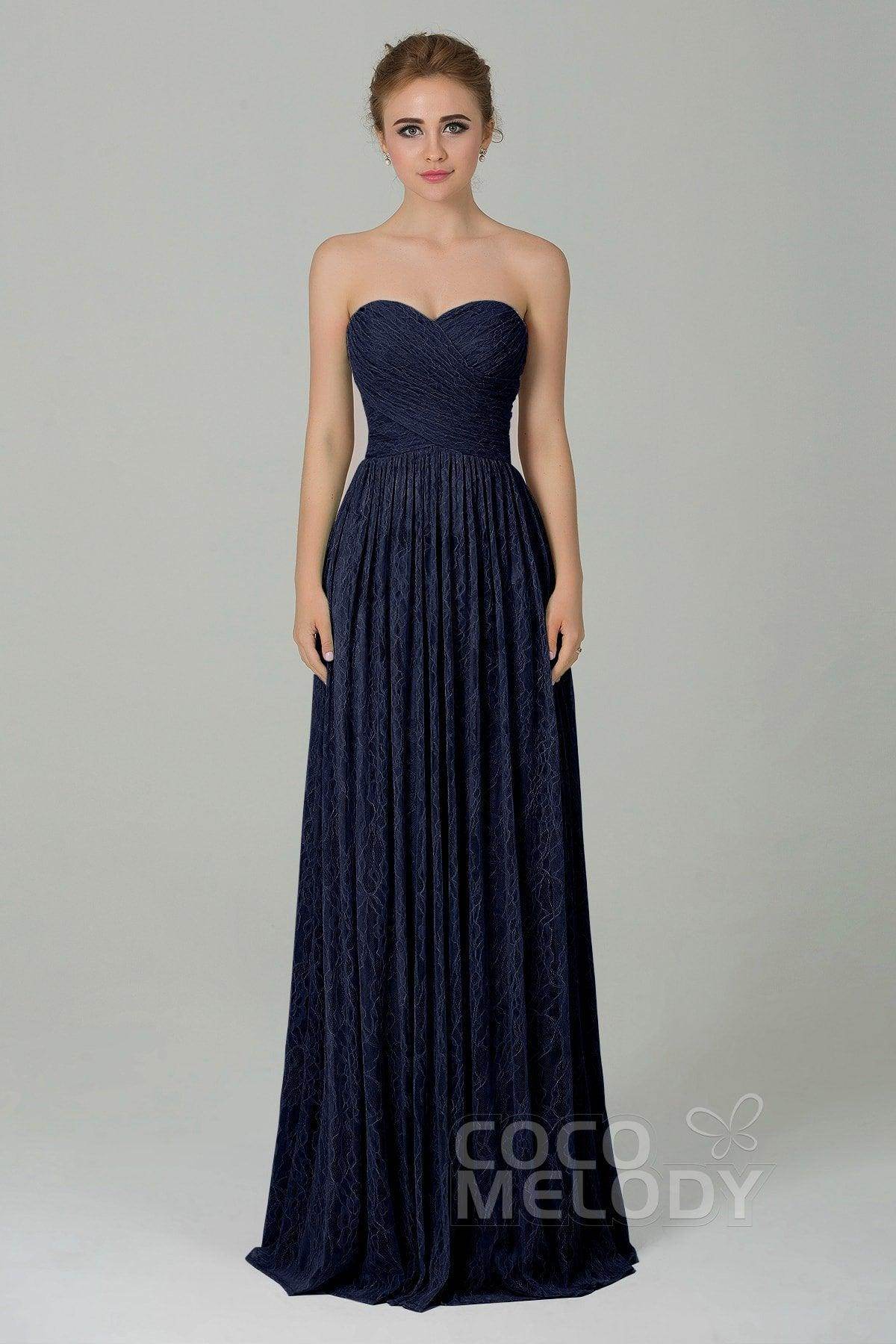 Sheath-Column Floor Length Lace Bridesmaid Dress COZK16013 - COCOMELODY