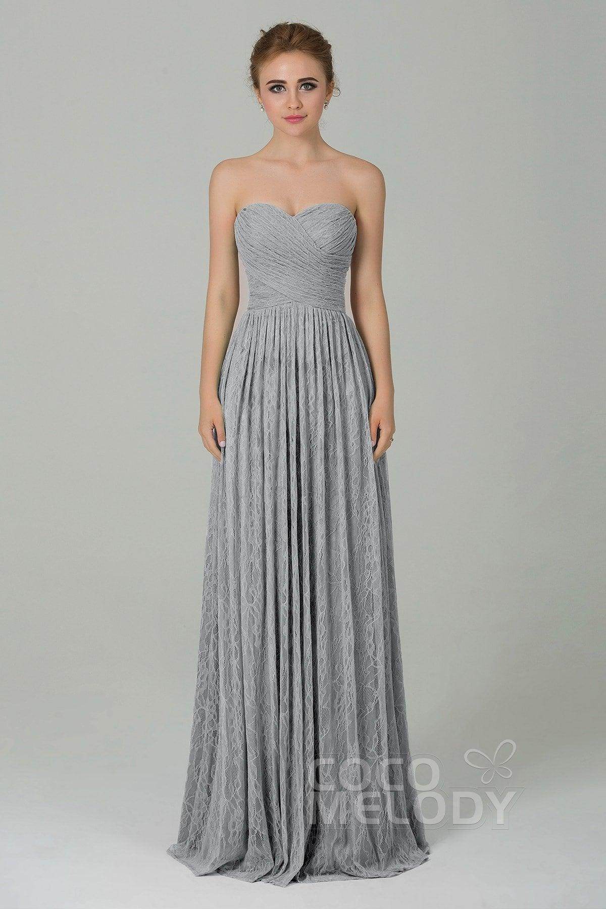 Sheath-Column Floor Length Lace Bridesmaid Dress COZK16013 - COCOMELODY