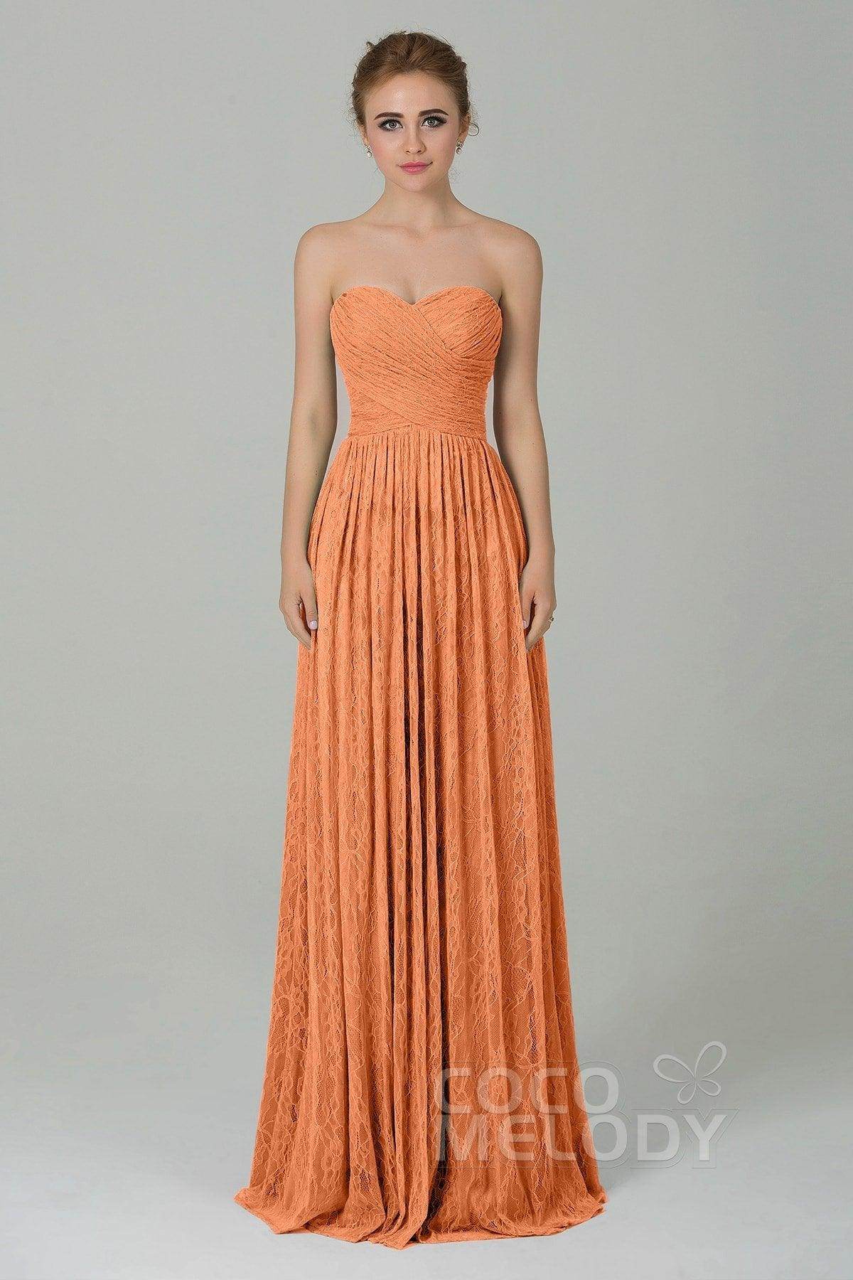 Sheath-Column Floor Length Lace Bridesmaid Dress COZK16013 - COCOMELODY