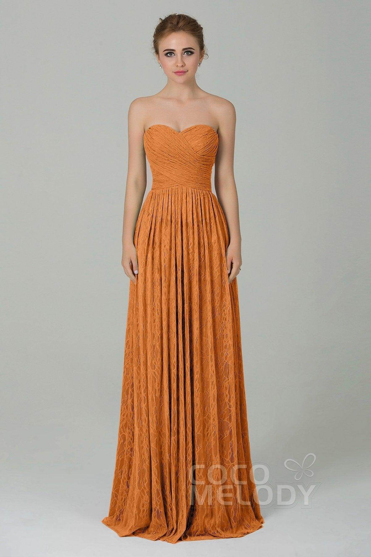 Sheath-Column Floor Length Lace Bridesmaid Dress COZK16013 - COCOMELODY