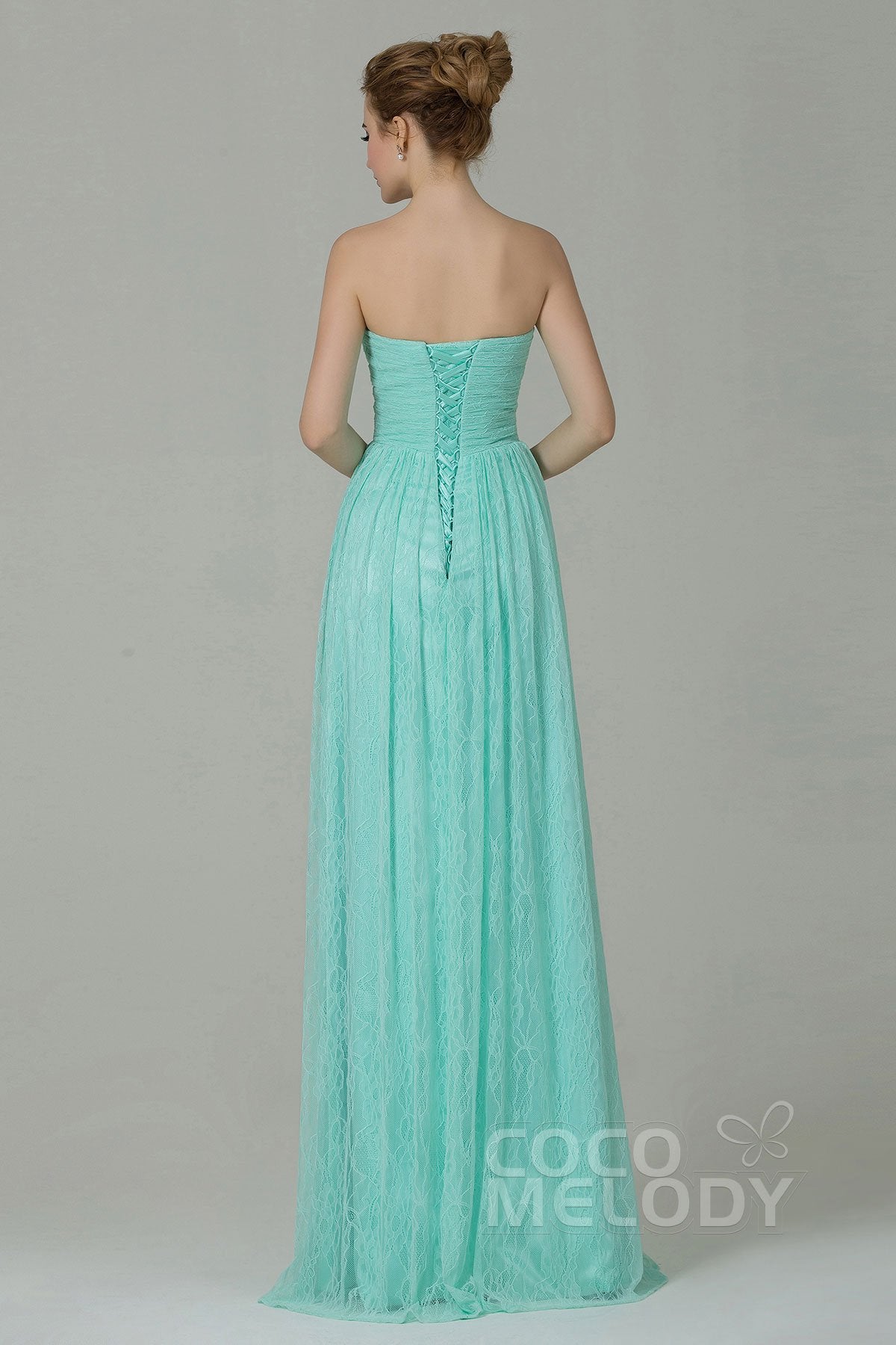 Sheath-Column Floor Length Lace Bridesmaid Dress COZK16013