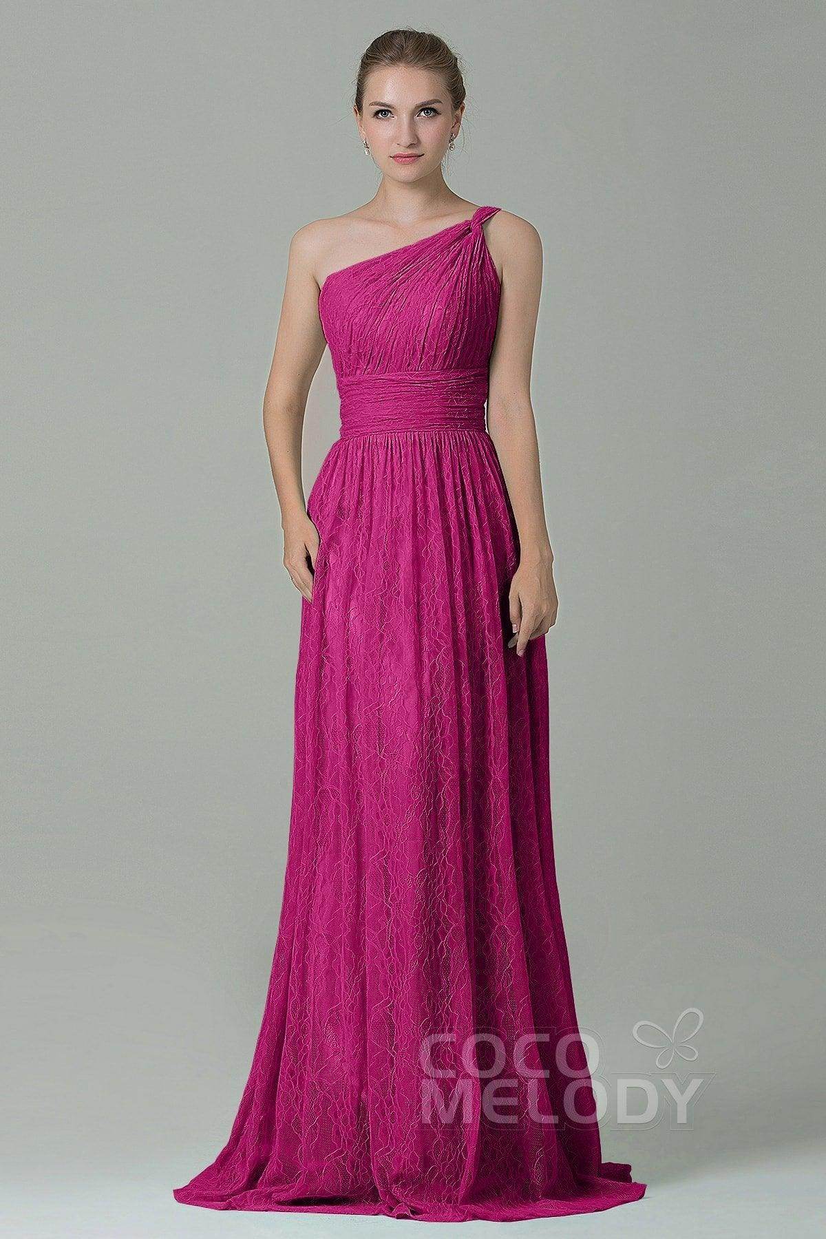 Sheath-Column Floor Length Lace Bridesmaid Dress COZK16014 - COCOMELODY