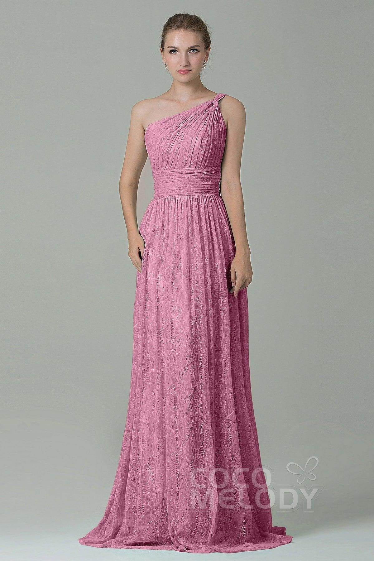 Sheath-Column Floor Length Lace Bridesmaid Dress COZK16014 - COCOMELODY