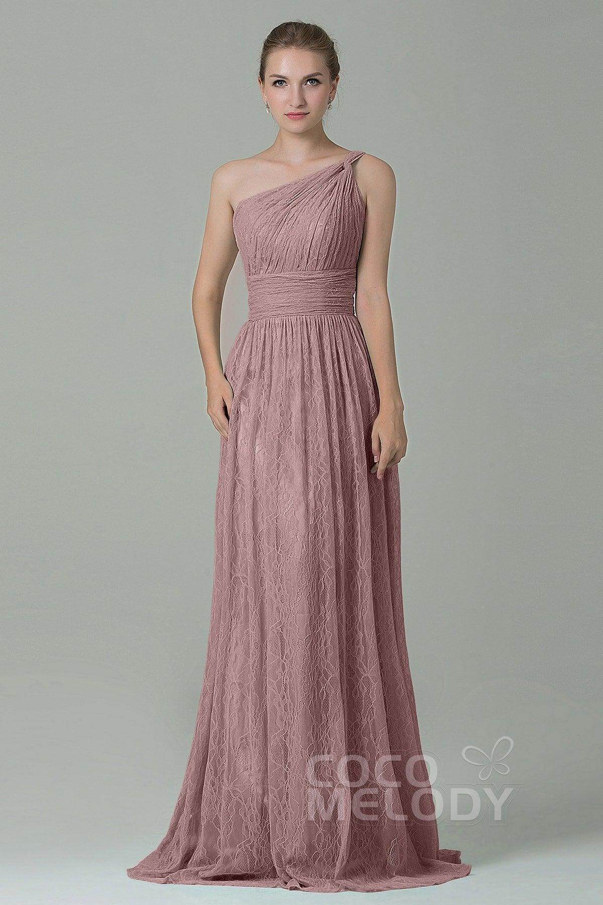 Sheath-Column Floor Length Lace Bridesmaid Dress COZK16014 - COCOMELODY