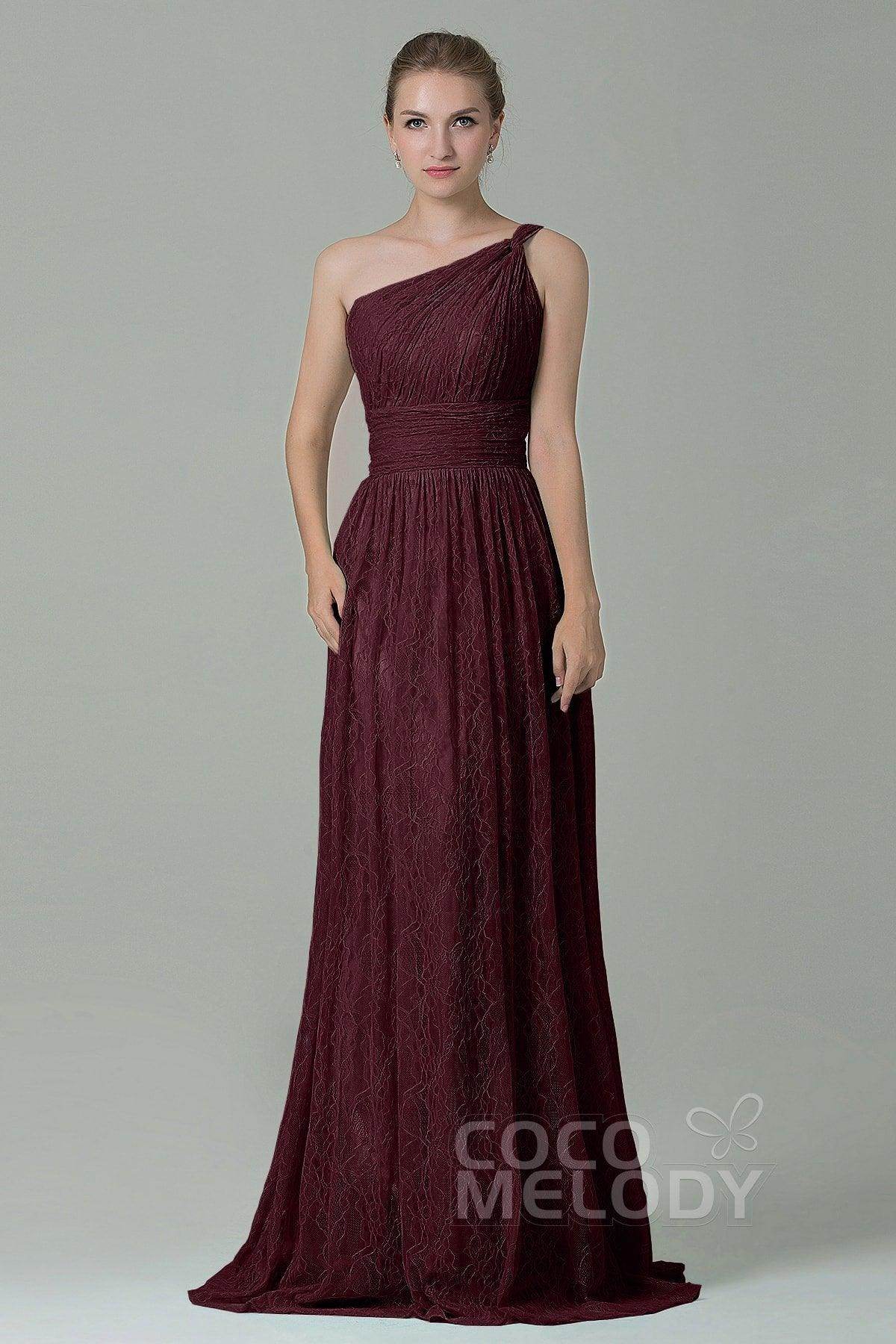 Sheath-Column Floor Length Lace Bridesmaid Dress COZK16014 - COCOMELODY