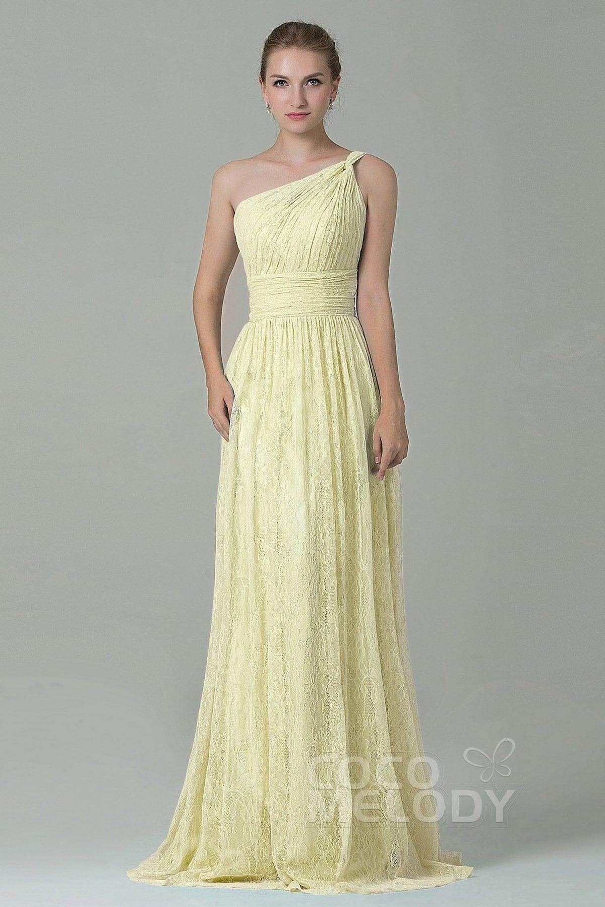 Sheath-Column Floor Length Lace Bridesmaid Dress COZK16014 - COCOMELODY