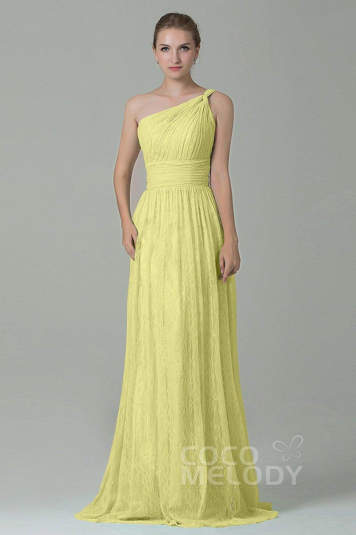 Sheath-Column Floor Length Lace Bridesmaid Dress COZK16014 - COCOMELODY