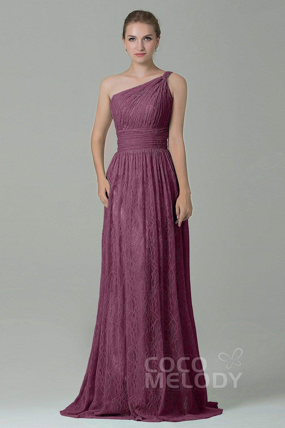 Sheath-Column Floor Length Lace Bridesmaid Dress COZK16014 - COCOMELODY