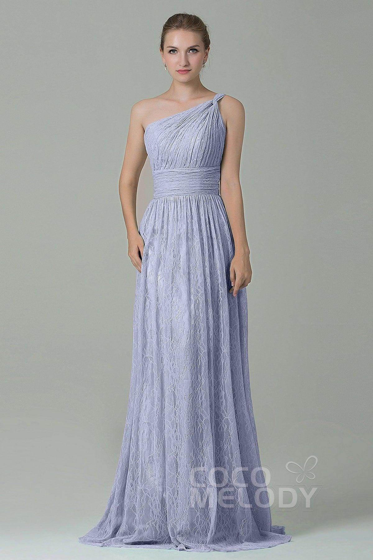 Sheath-Column Floor Length Lace Bridesmaid Dress COZK16014 - COCOMELODY