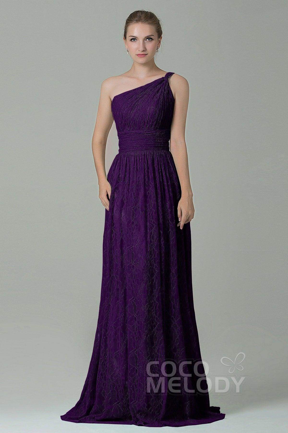 Sheath-Column Floor Length Lace Bridesmaid Dress COZK16014 - COCOMELODY