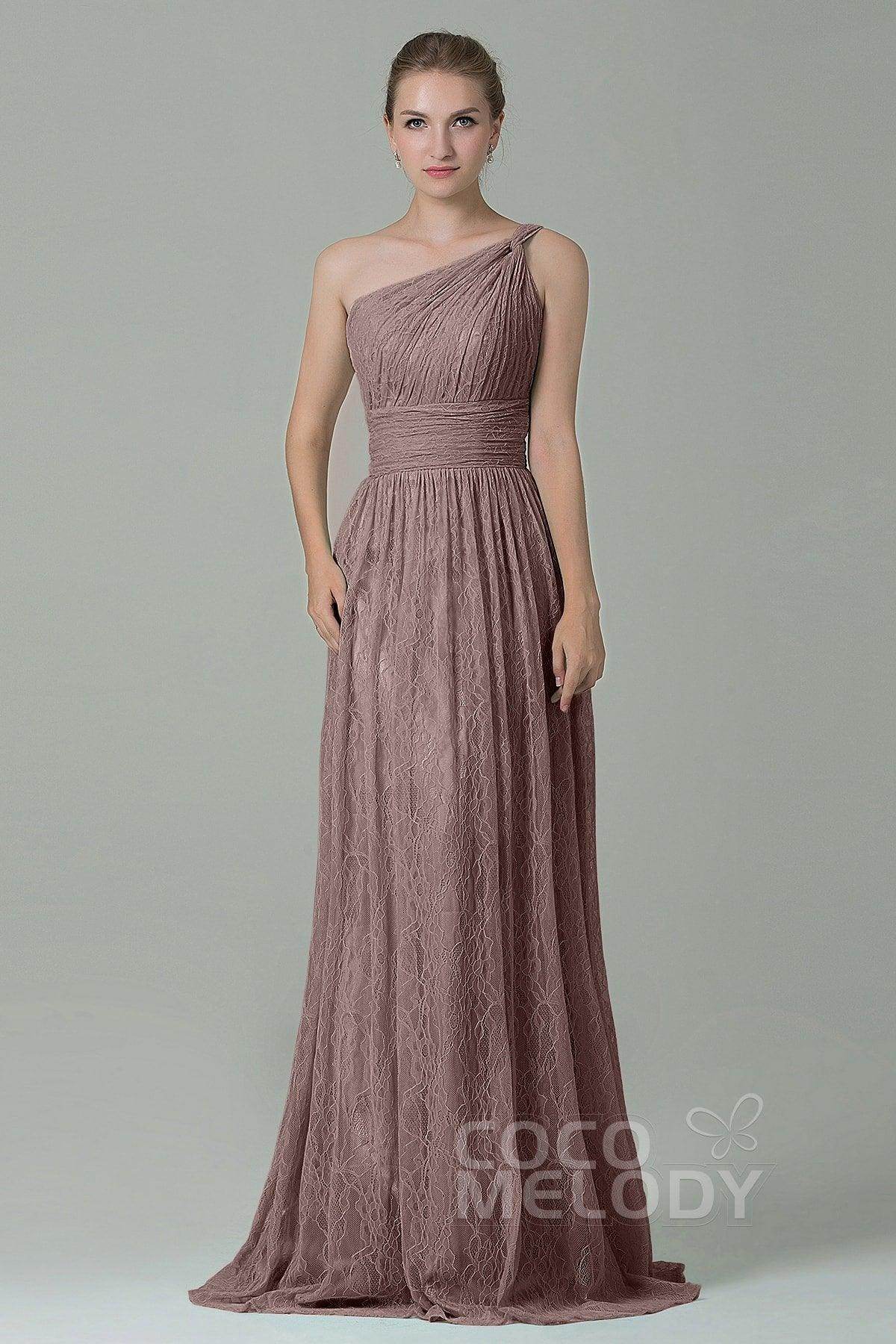 Sheath-Column Floor Length Lace Bridesmaid Dress COZK16014 - COCOMELODY