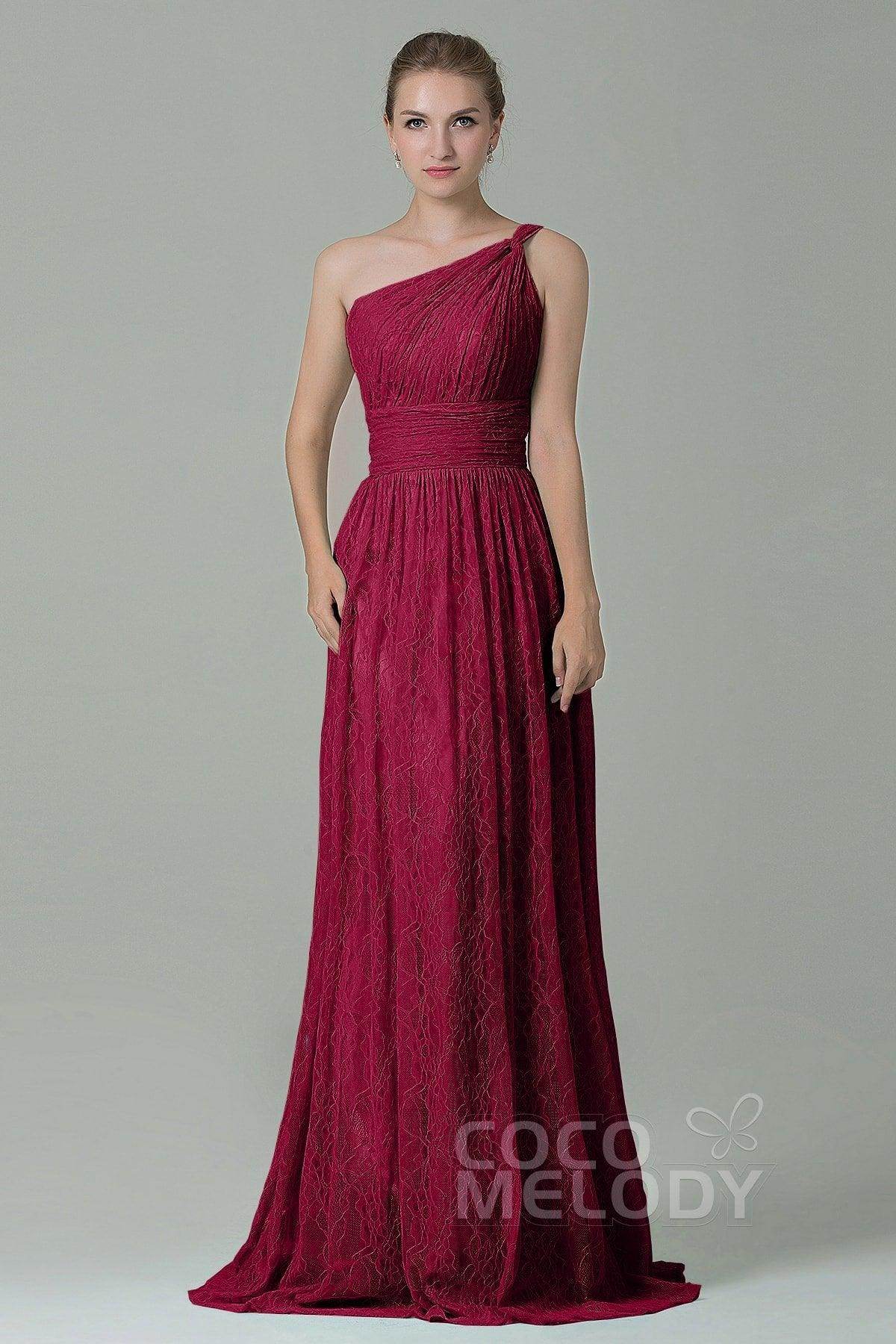 Sheath-Column Floor Length Lace Bridesmaid Dress COZK16014 - COCOMELODY