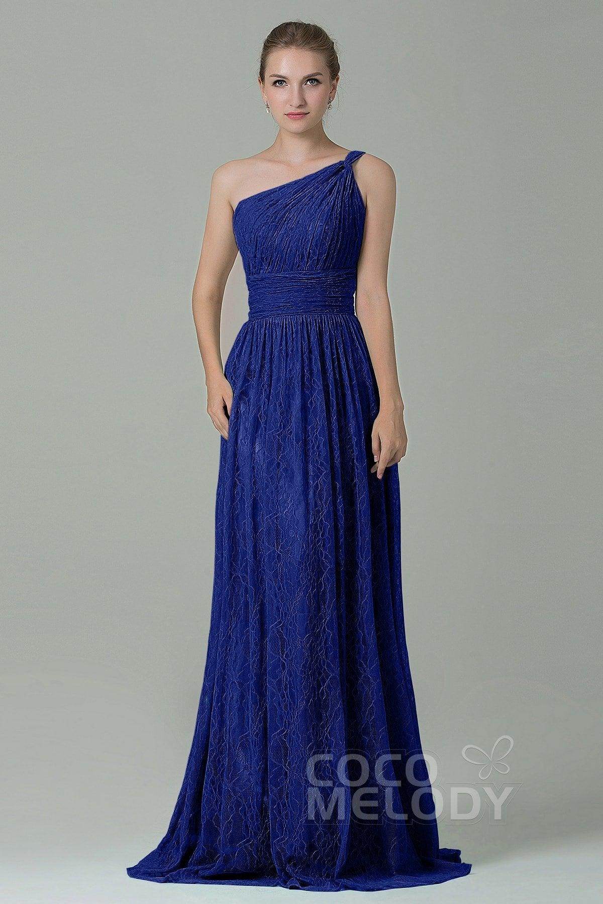 Sheath-Column Floor Length Lace Bridesmaid Dress COZK16014 - COCOMELODY