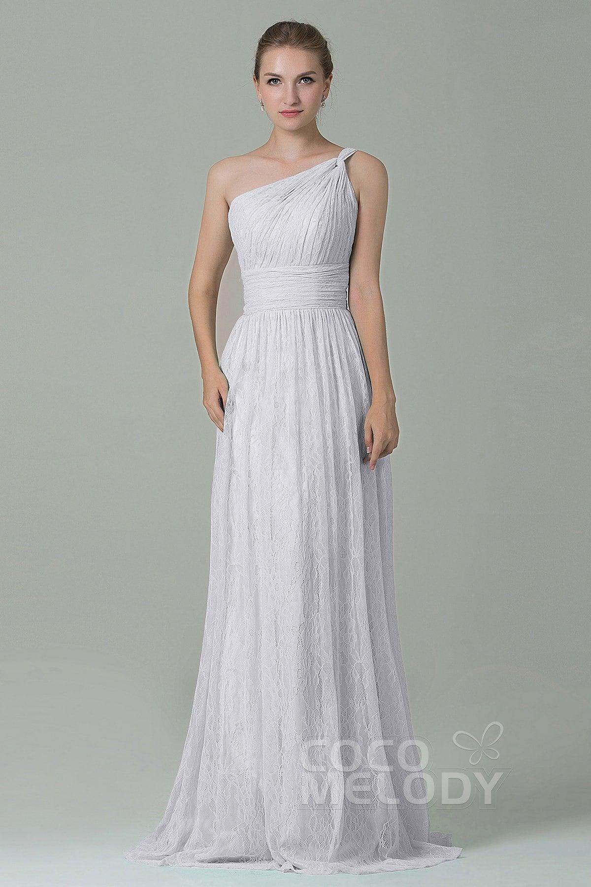 Sheath-Column Floor Length Lace Bridesmaid Dress COZK16014 - COCOMELODY