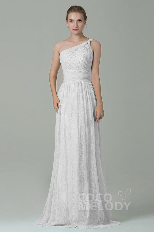 Sheath-Column Floor Length Lace Bridesmaid Dress COZK16014