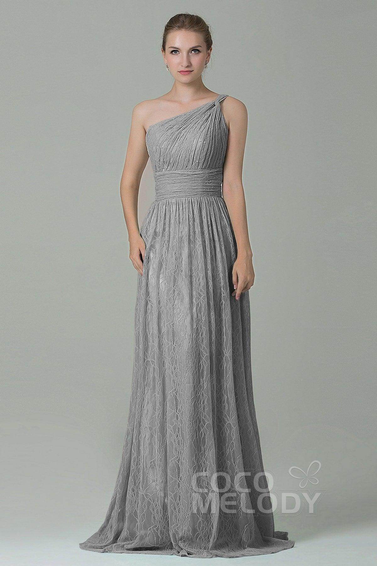 Sheath-Column Floor Length Lace Bridesmaid Dress COZK16014 - COCOMELODY