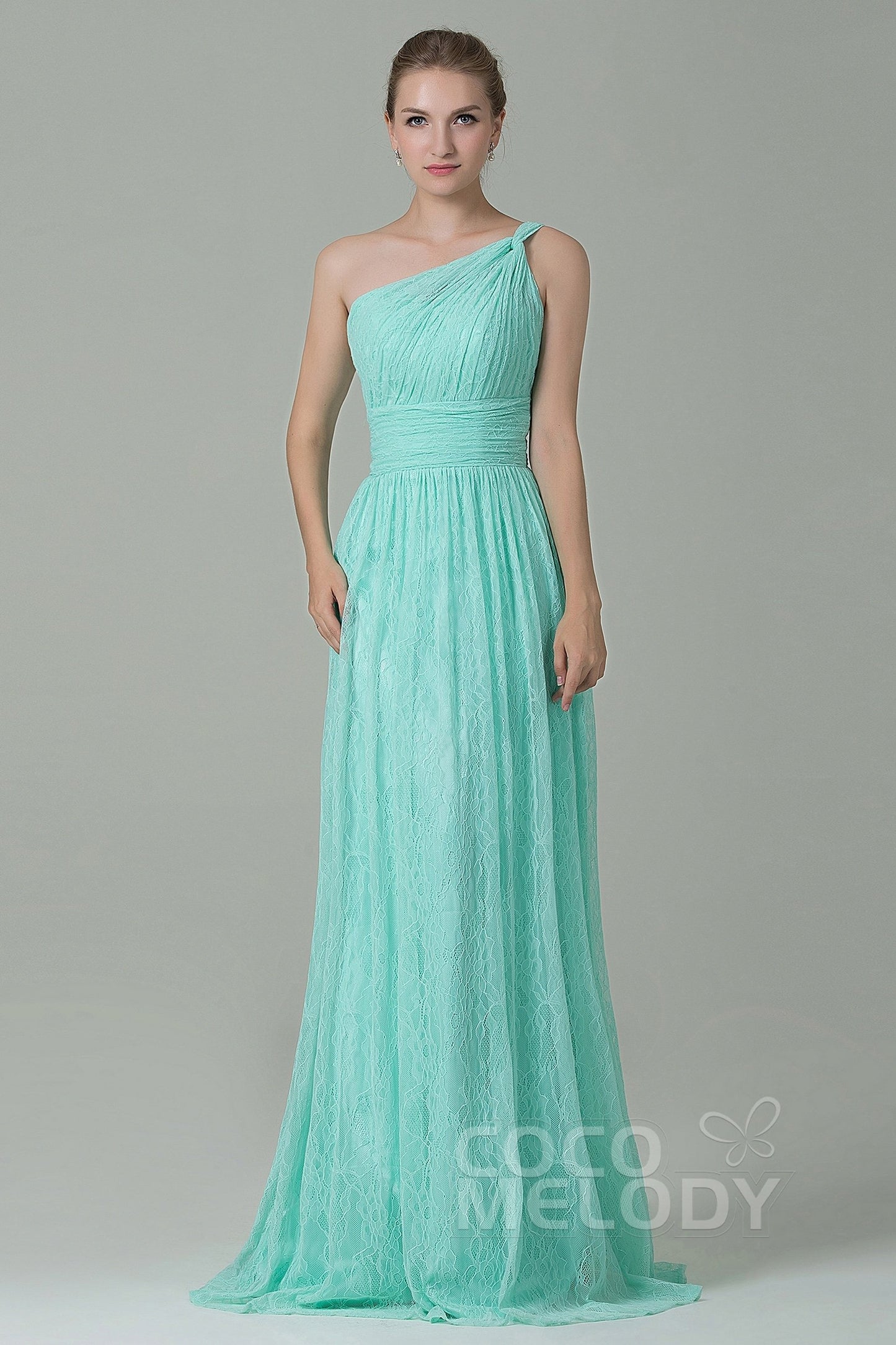 Sheath-Column Floor Length Lace Bridesmaid Dress COZK16014