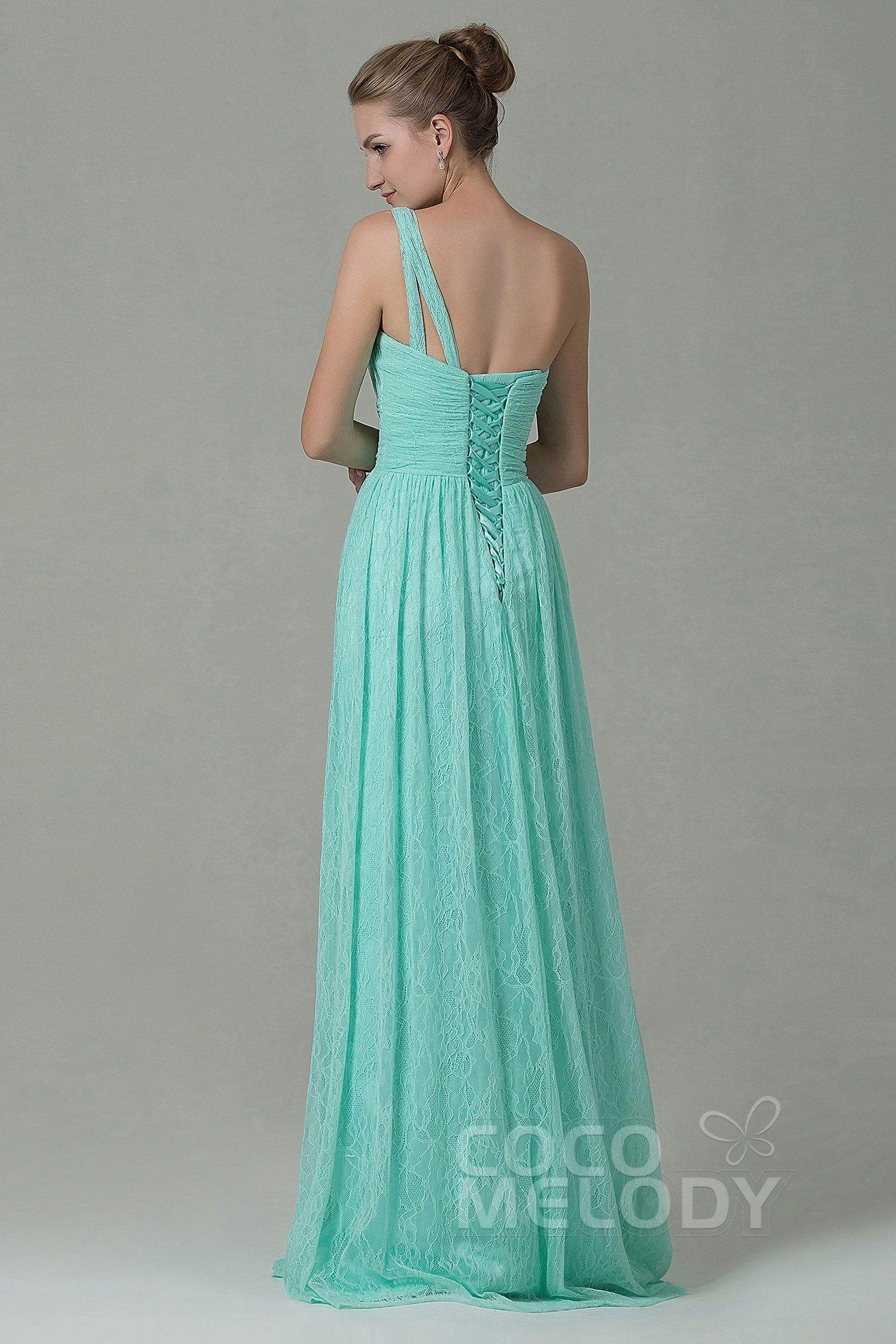 Sheath-Column Floor Length Lace Bridesmaid Dress COZK16014 - COCOMELODY