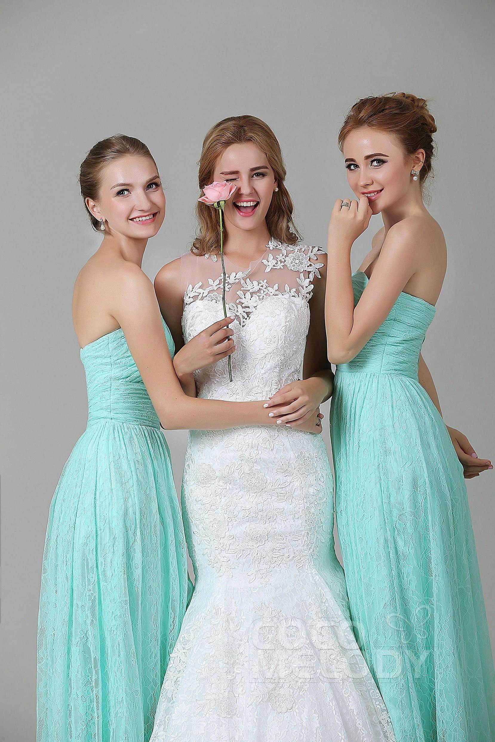 Sheath-Column Floor Length Lace Bridesmaid Dress COZK16014 - COCOMELODY