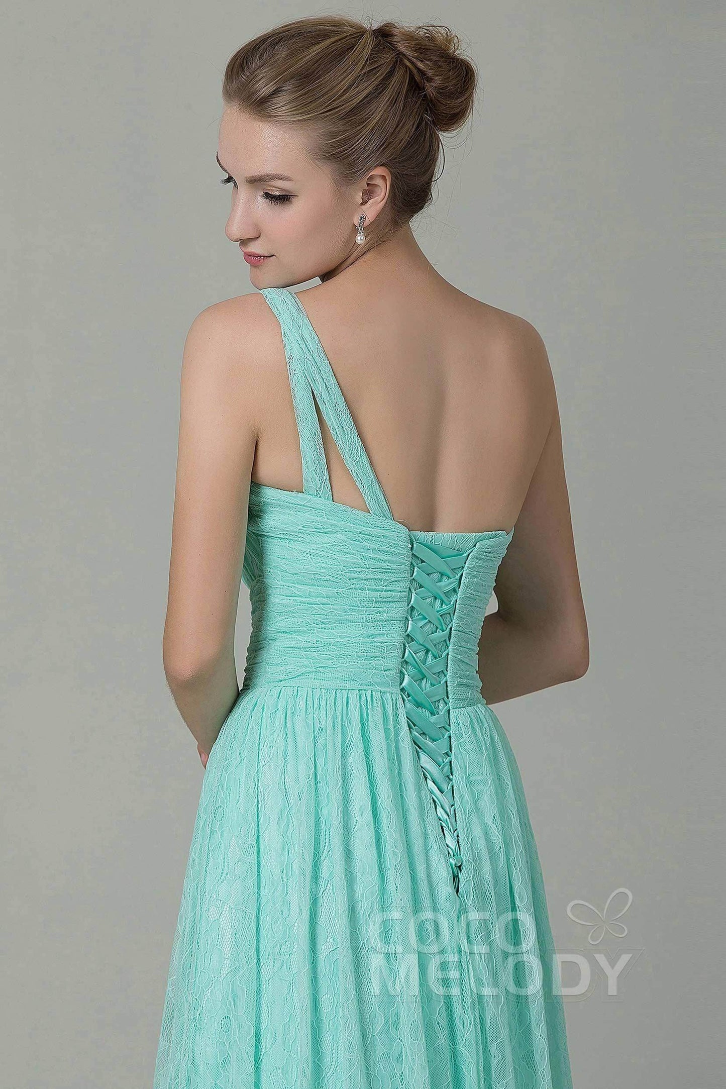 Sheath-Column Floor Length Lace Bridesmaid Dress COZK16014 - COCOMELODY