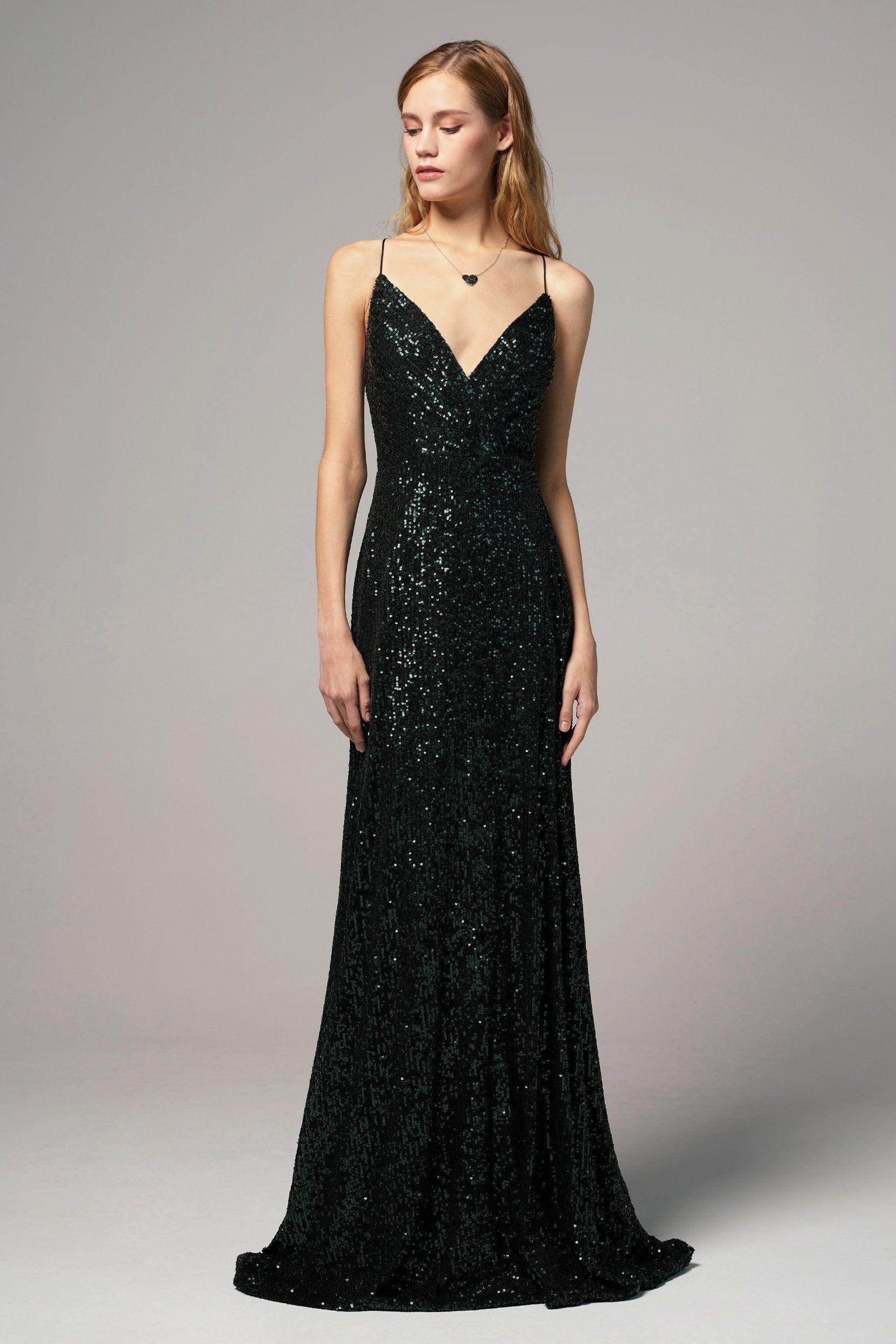 Sheath V-Neck Floor Length Sequined Lace Up-Corset Dress COCOMELODY CS0264, Wine