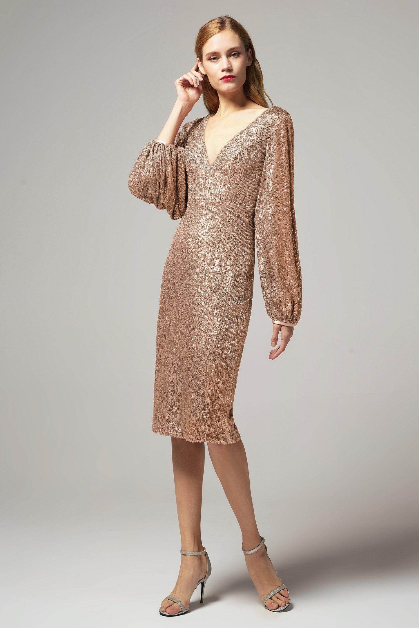 Sheath-Column Knee Length Sequined Dress CS0268 - COCOMELODY
