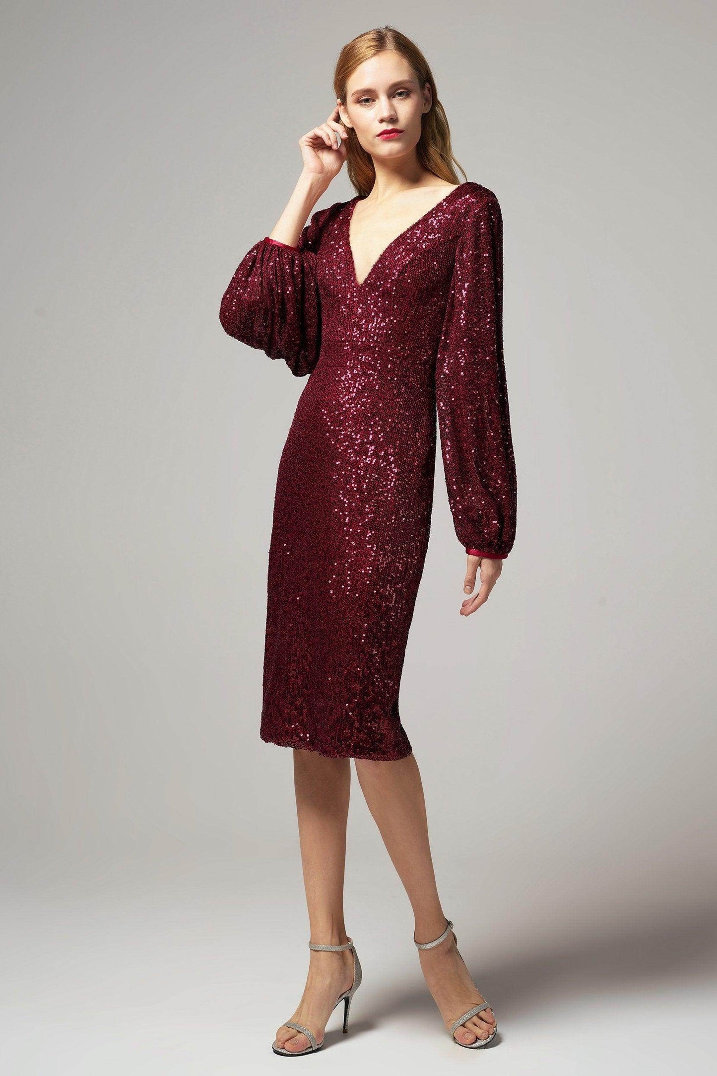 Sheath-Column Knee Length Sequined Dress CS0268 - COCOMELODY