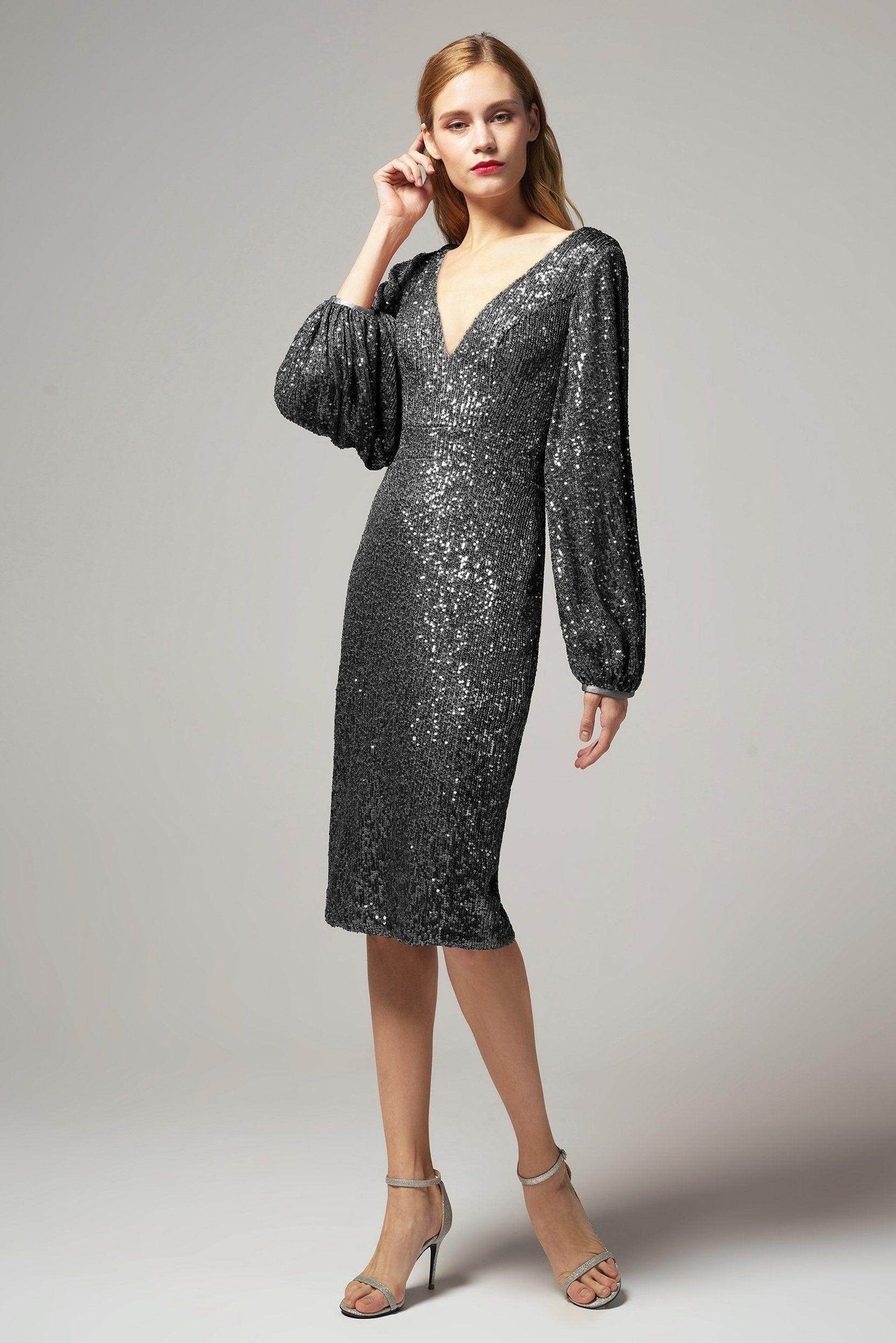 Sheath-Column Knee Length Sequined Dress CS0268 - COCOMELODY