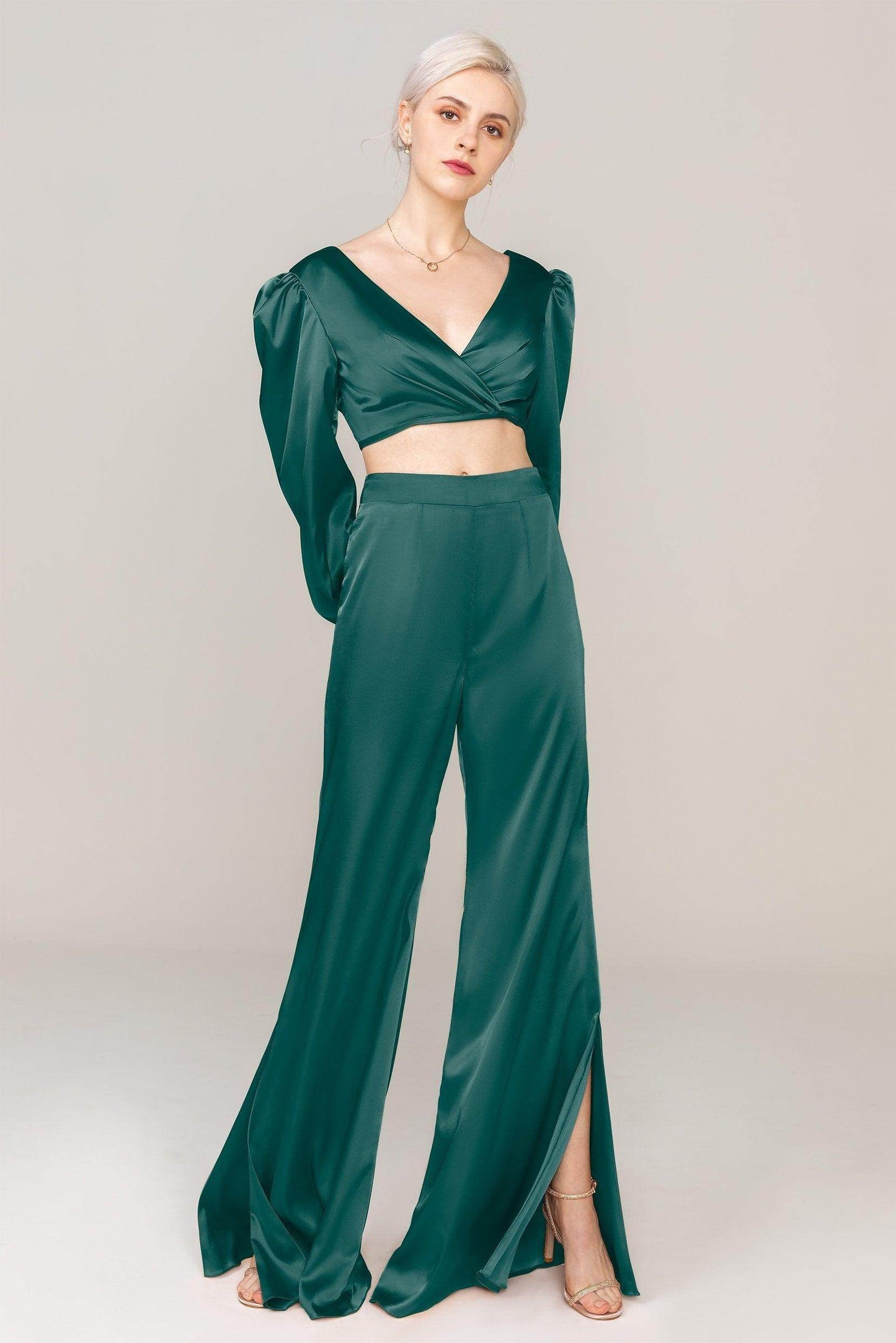 Two-Piece Floor Length Luxe Satin Dress CS0308 - COCOMELODY