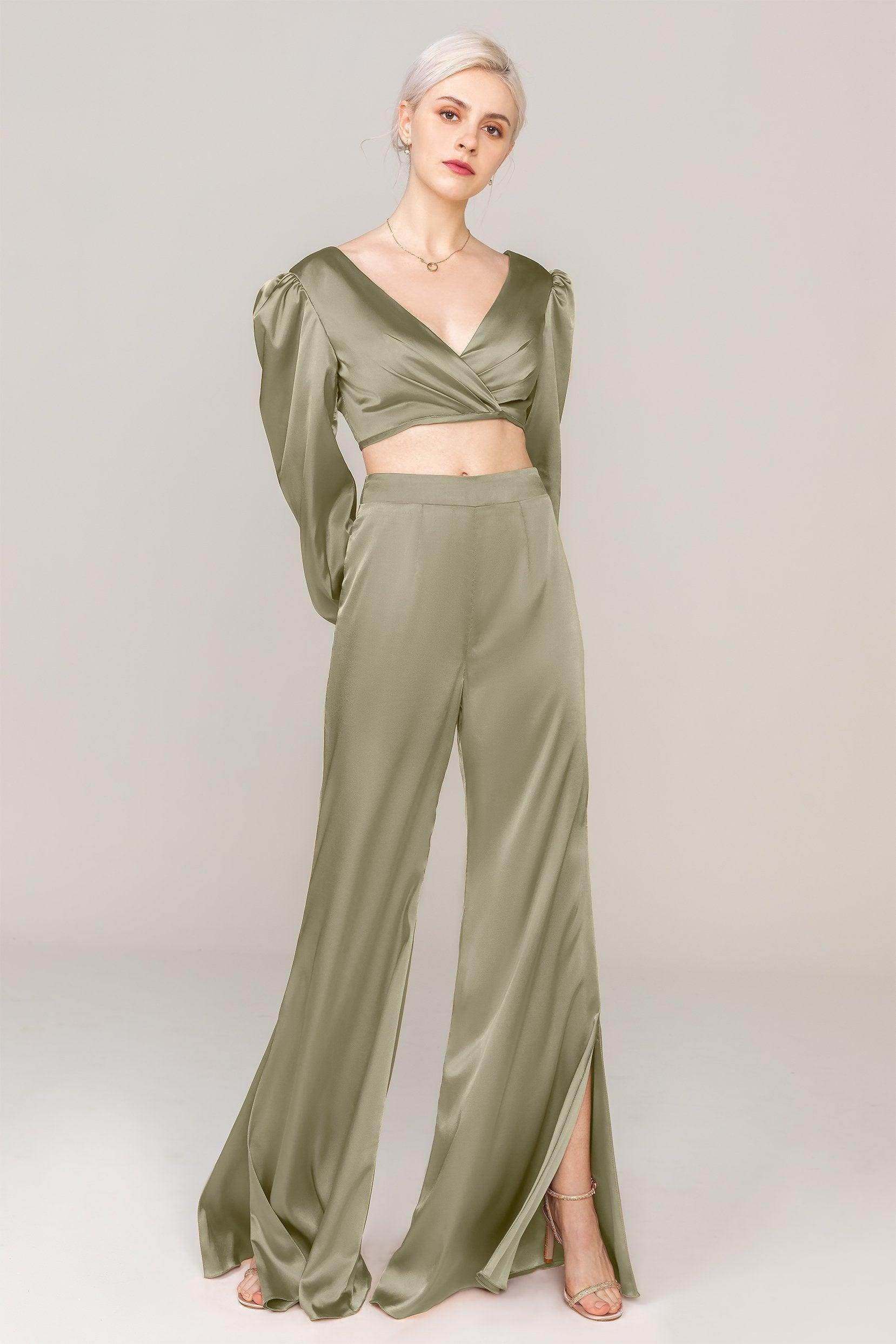 Two-Piece Floor Length Luxe Satin Dress CS0308 - COCOMELODY