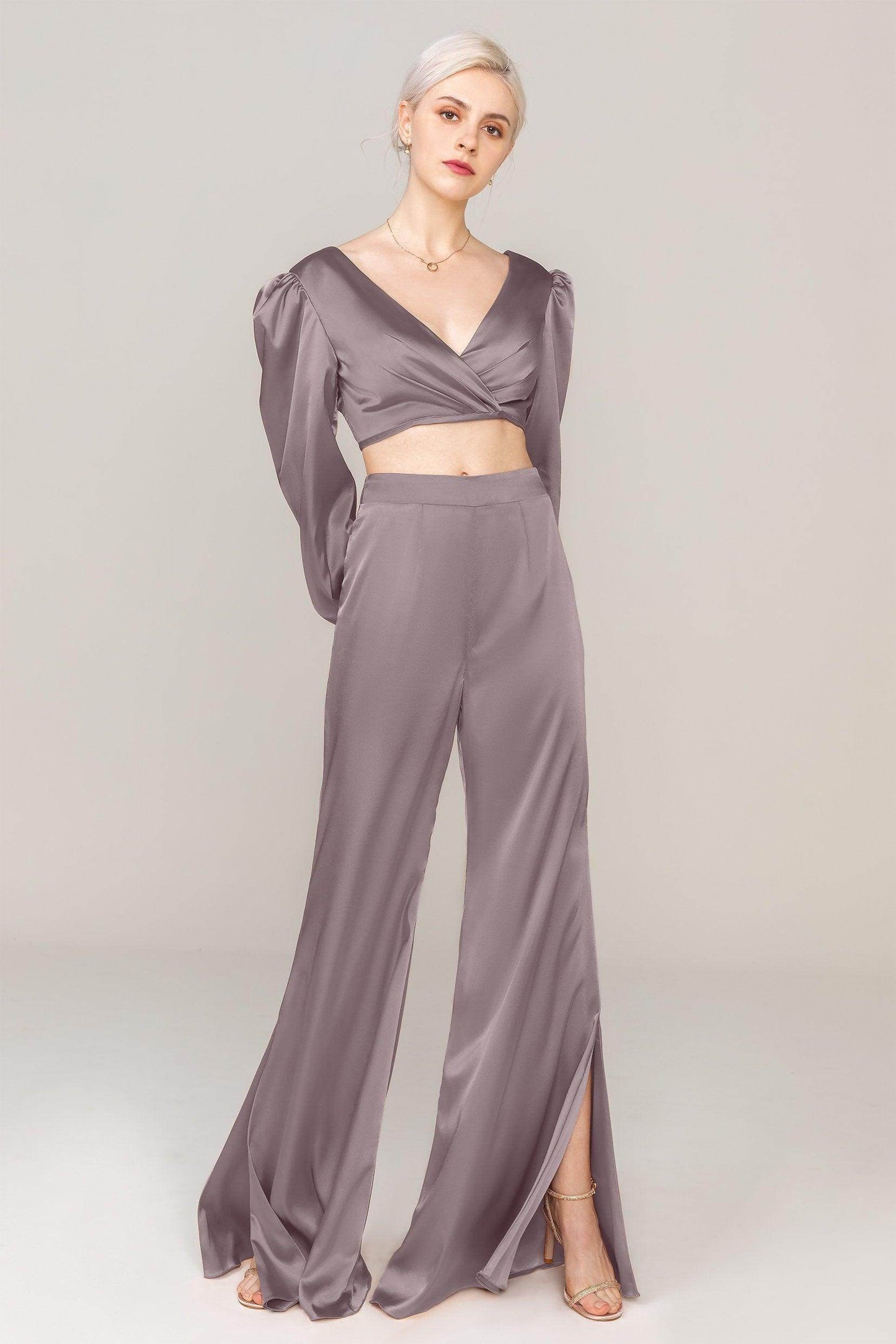 Two-Piece Floor Length Luxe Satin Dress CS0308 - COCOMELODY