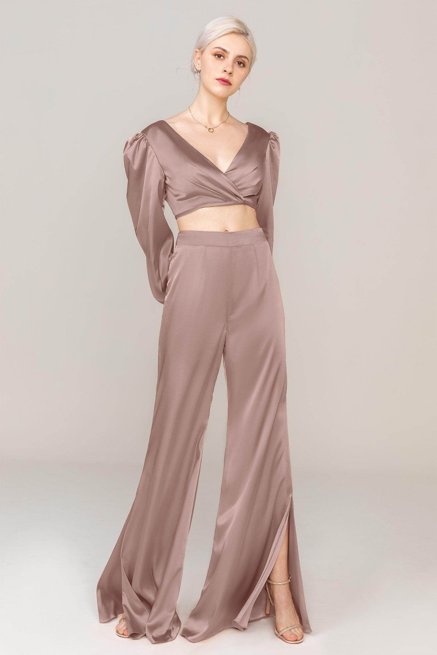 Two-Piece Floor Length Luxe Satin Dress CS0308 - COCOMELODY