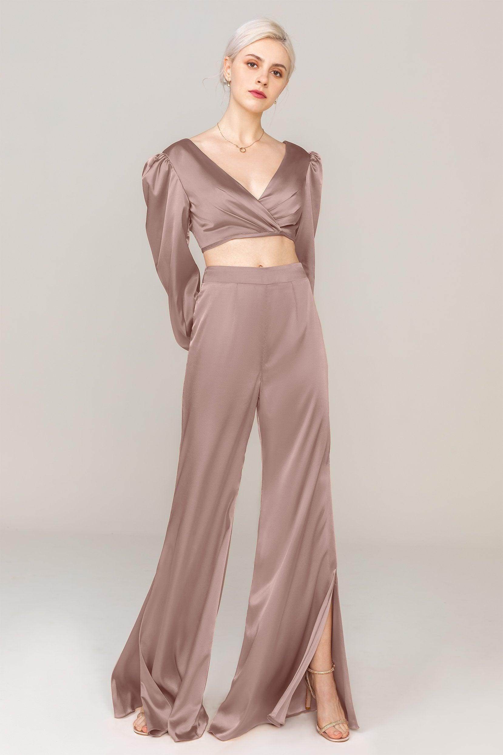 Two-Piece Floor Length Luxe Satin Dress CS0308 - COCOMELODY