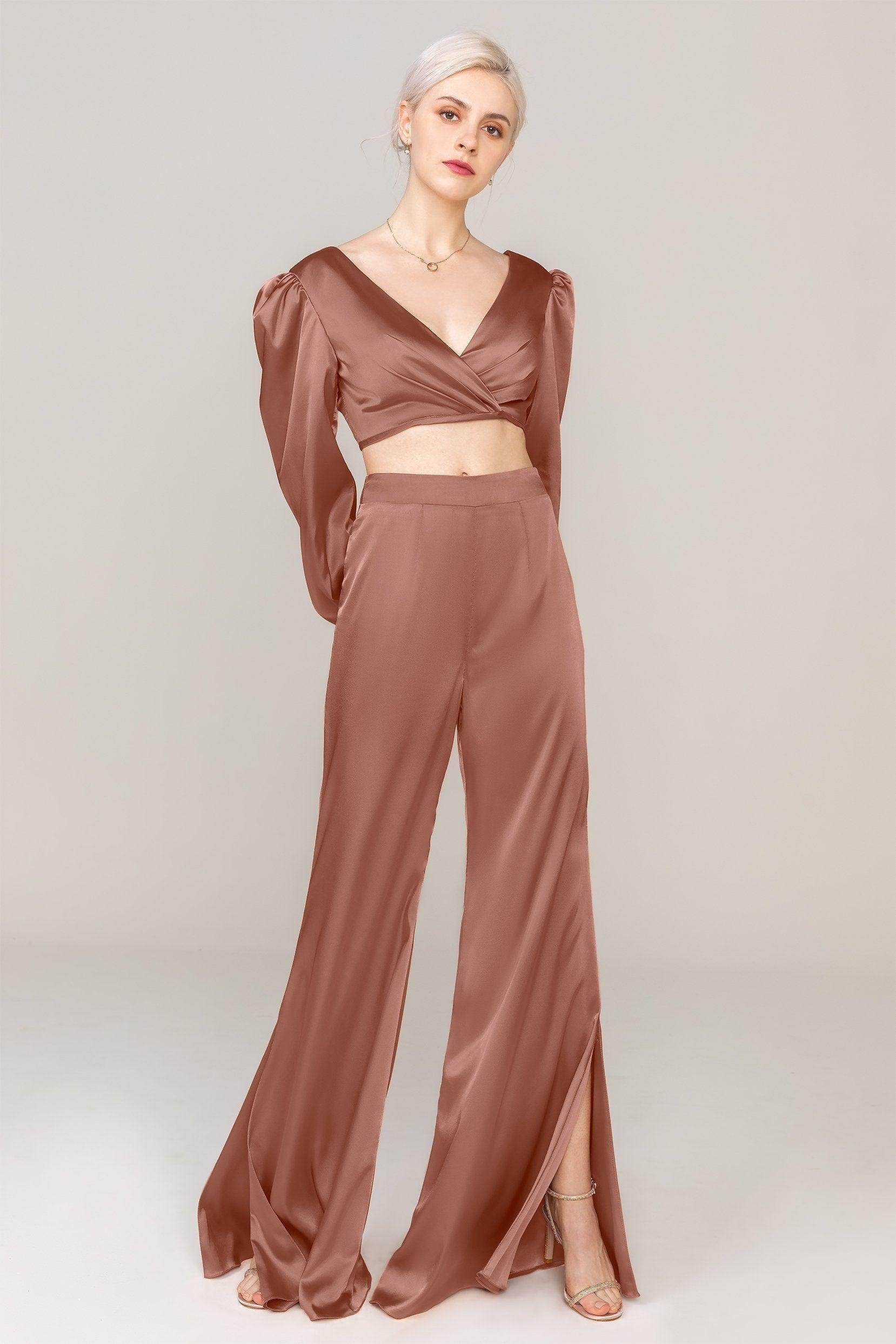 Two-Piece Floor Length Luxe Satin Dress CS0308 - COCOMELODY