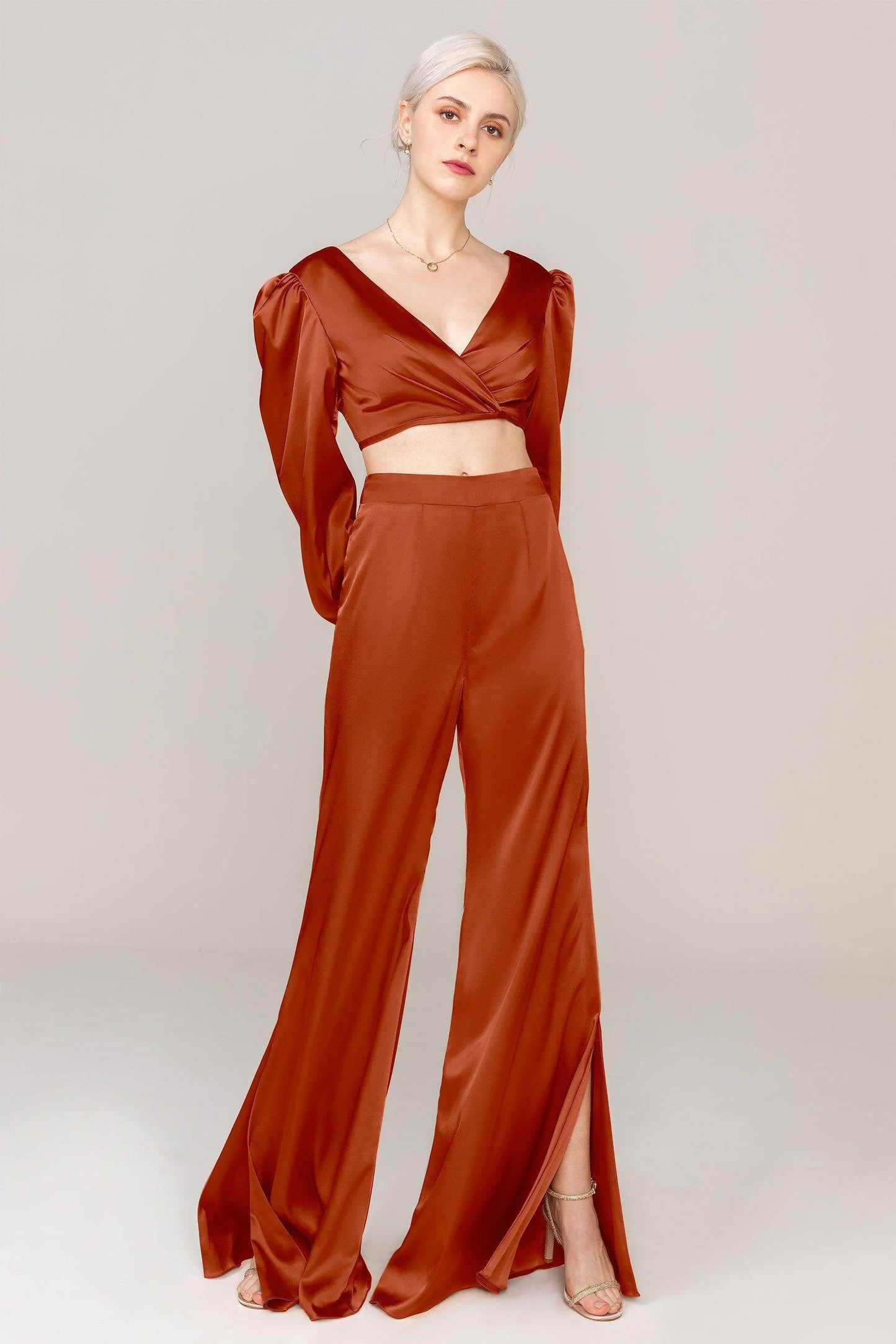 Two-Piece Floor Length Luxe Satin Dress CS0308 - COCOMELODY